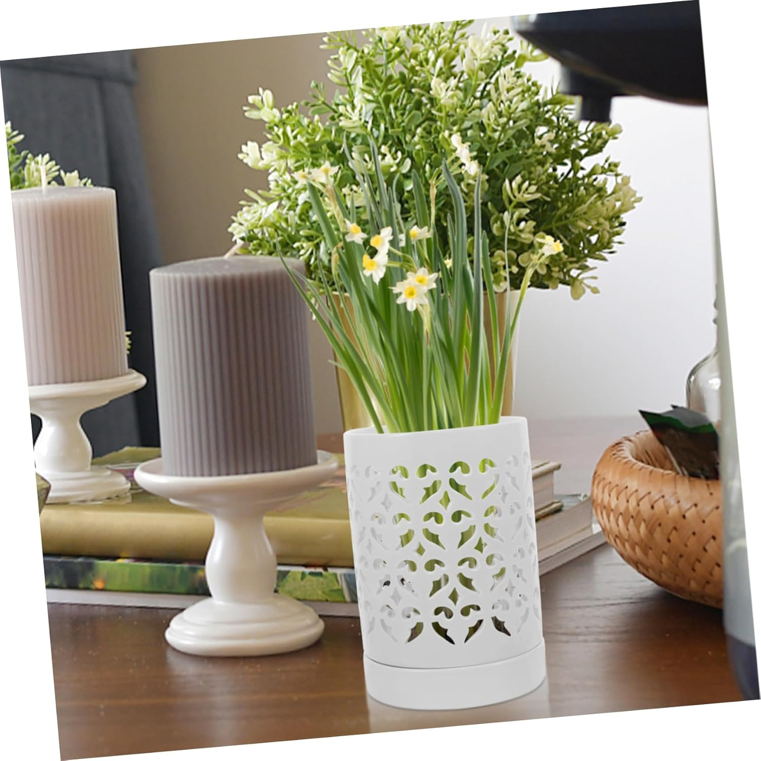 Ceramic Orchid Pot Drainage Holes, Indoor and Outdoor Decorative Flower Planter, White Slotted Orchid Planter Suitable for Potted Plants and Garden Use - Green image number 6