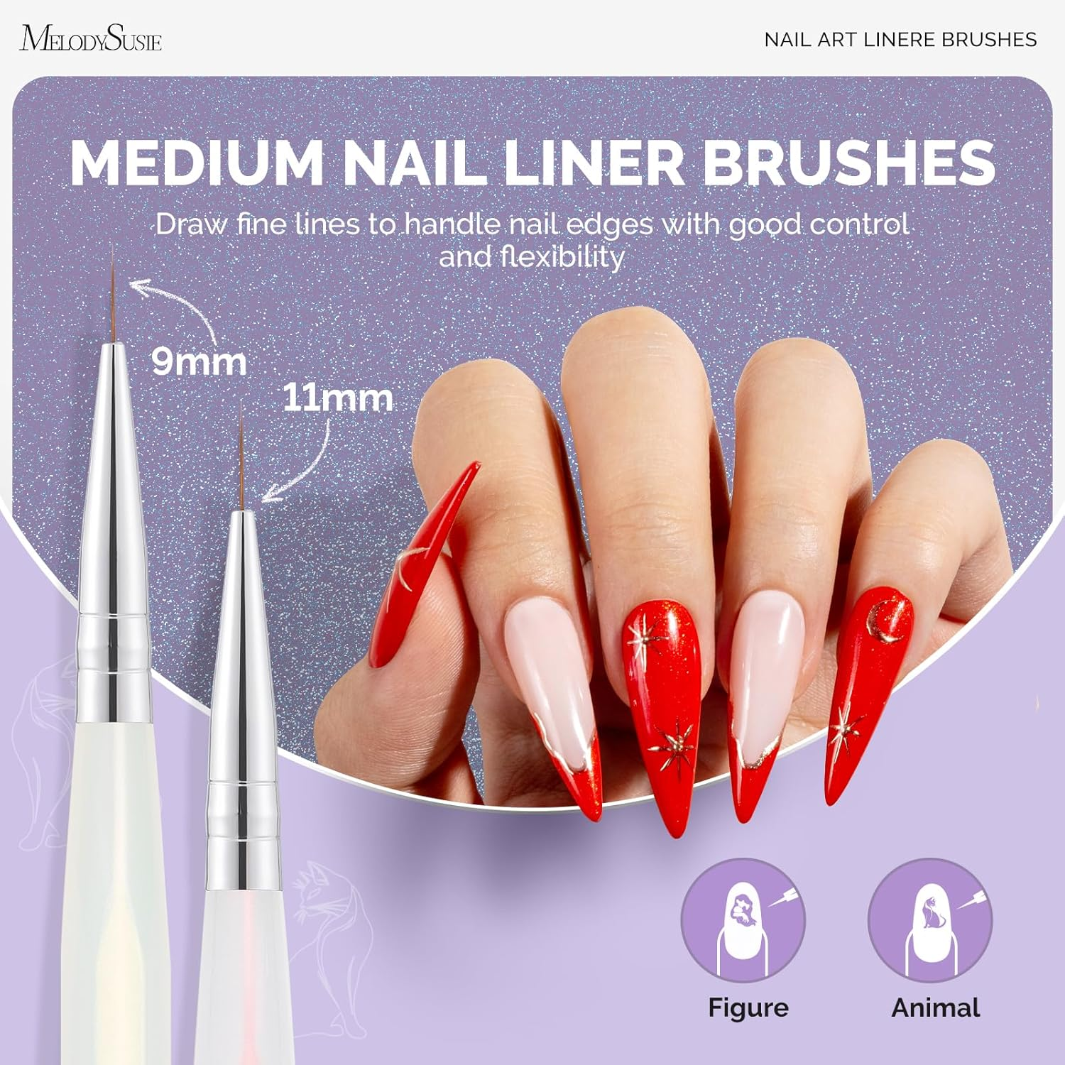 Melodysusie 5 Pcs Nail Liner Brush Set Professional Gel Nail Polish Pen Painting Art Design Long Fine Lines Small Details Fine Drawing Delicate Coloring Tam image number 6