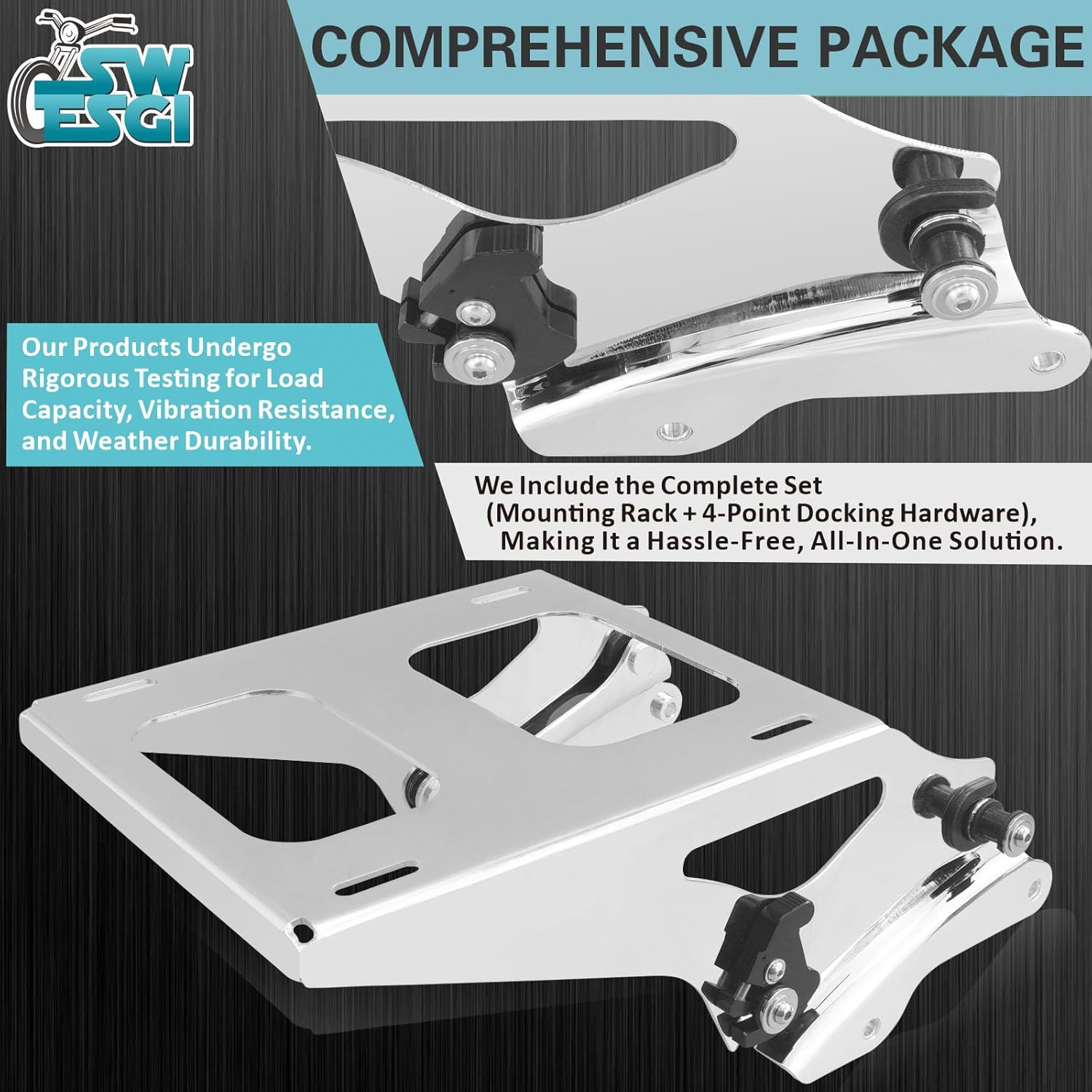 Luggage Rack 4 Point Docking Hardware Kit for Harley Detachable Tour Pack Kit Two-Up Mounting Rack Compatible with Touring Road King Street Glide Road Glide Electra Glide 2014-2025 (Chrome) - Black image number 2