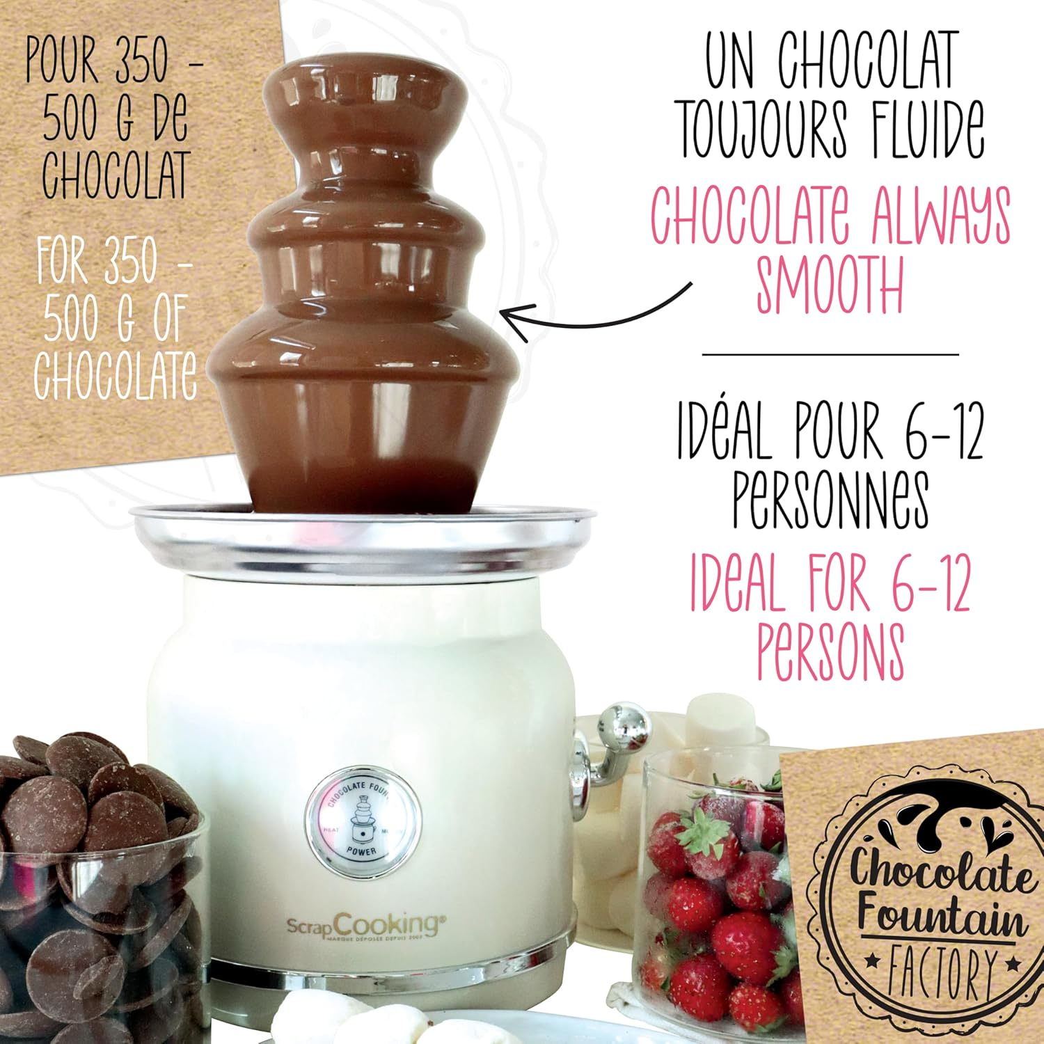 Scrapcooking - 3897 Chocolate Fountain - Stainless Steel 3 Tier Tower & Keep Warm - Vintage Design - Electric Chocolate Fondue Machine - Gift Idea for Pastry Kitchen - 3897 image number 3
