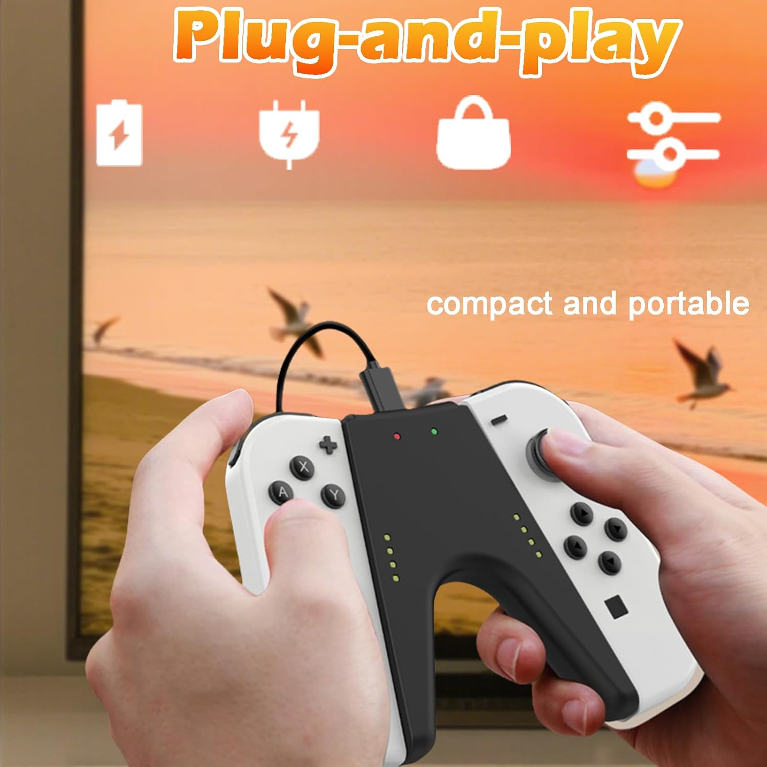 Jeyzuroa Charging Grip for Switch - Comfort Controller Handle with LED Indicator Compitable with Switch Lite/Switch OLED, Charge While Play, Includes Type-C Cable (Black) image number 2