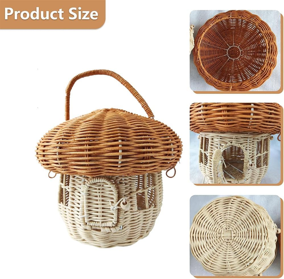 Mushroom Basket with Lid,Handwoven Decorative Storage Box,Decorative Woven Handle Basket Fruit Baskets,For Bedroom,Closet,Shelves,Laundry & Toy Storage,Photography Props,Eco-Friendly & Durable image number 6