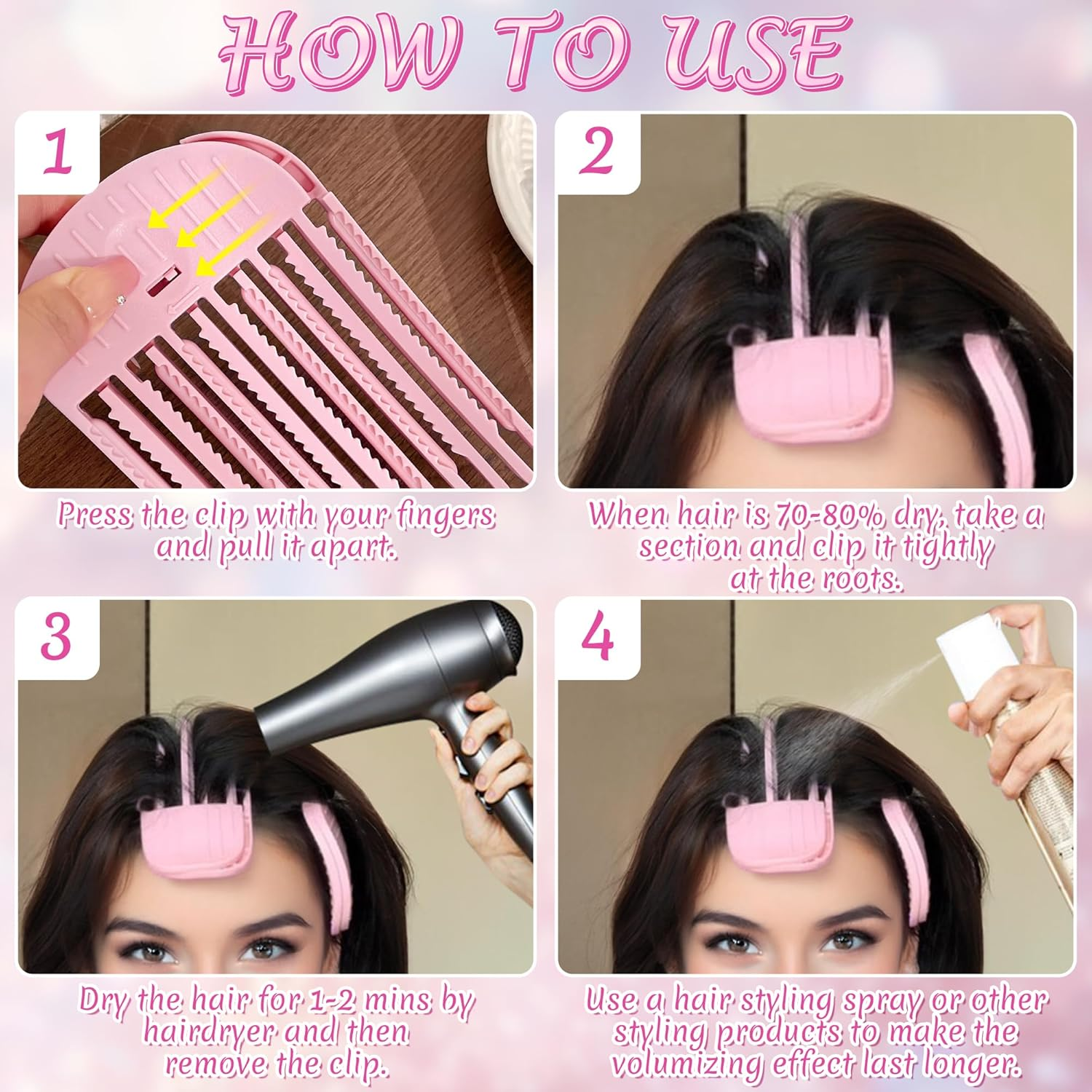 Wood Homing Hair Clips Set - 11 Pieces Easy High Crown Volume Root Clips for Fluffy Bangs, No Crease Volumiser Tool Hair Accessories for Women Girls Natural Puffy Lifting Roots Curly (Pink) image number 5