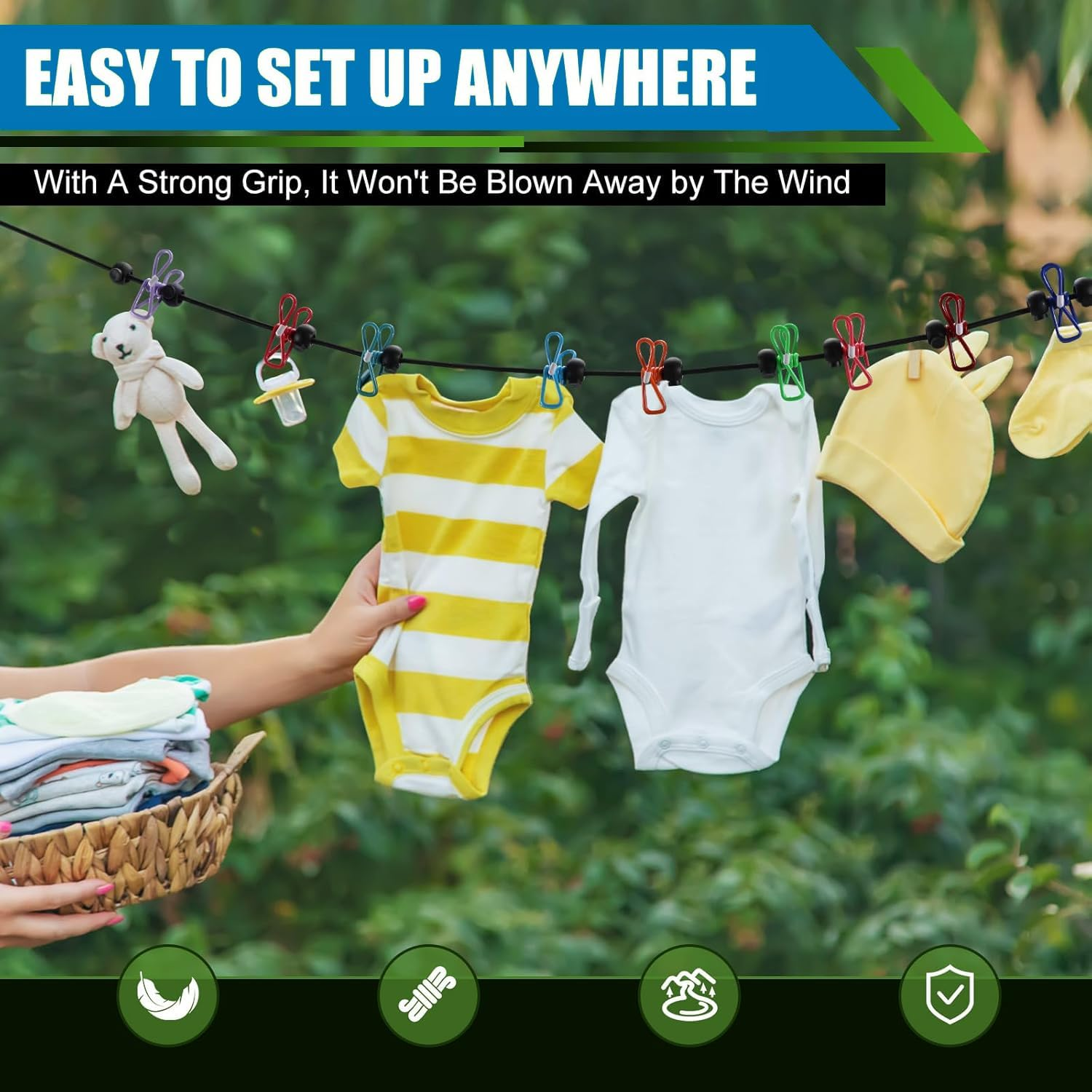 Portable Clothesline for Travel &ndash; Windproof, Non-Slip, 12 Clips | Indoor/Outdoor Drying 4M Line for Camping, RV, Balcony, Hotel,Cruise Ship image number 6