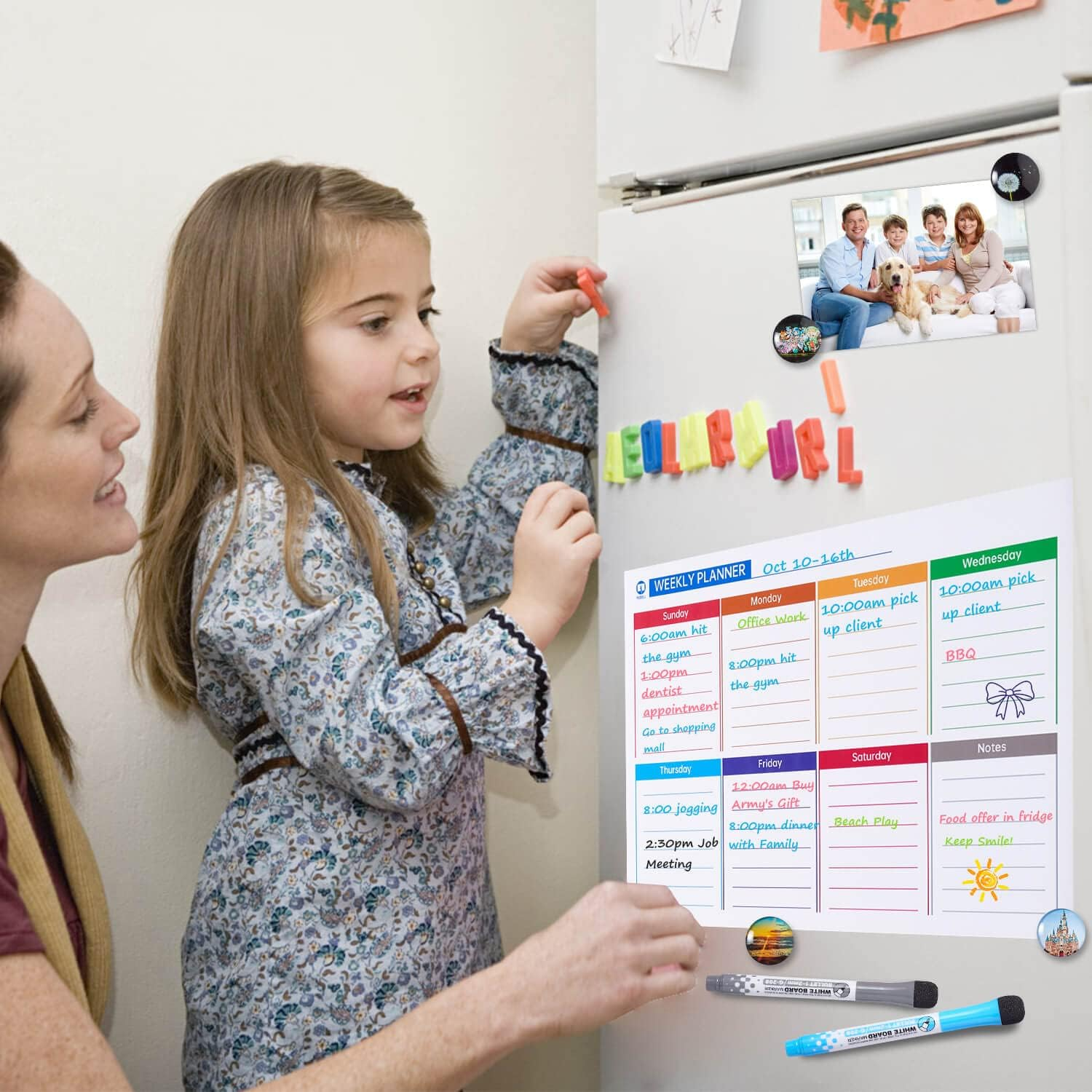 White Board Calendar Dry Erase - Monthly Calendar Whiteboard for Fridge, Weekly Magnetic Calendar for Refrigerator, Grocery List Magnet Pad for Family Planner Kitchen Schedule Board image number 2