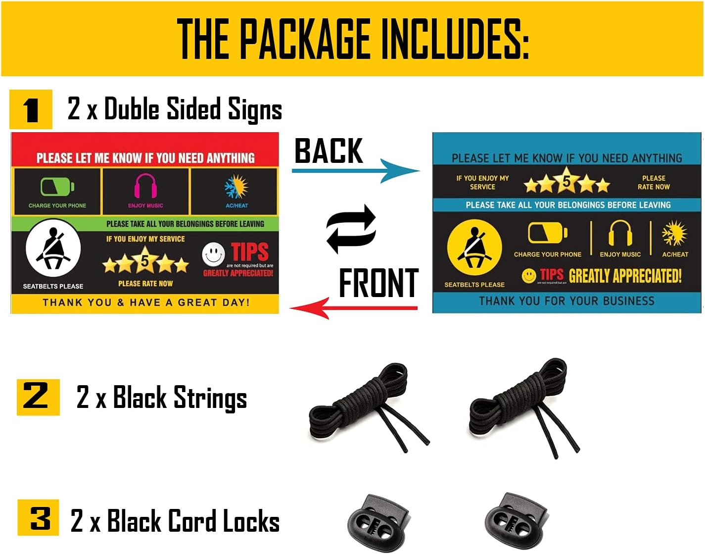 Eagle Express (2 Pack) Uber Lyft Tips Rating Appreciated Rideshare Driver Signs Double Side Double Printed with Different Design 9X6 image number 5