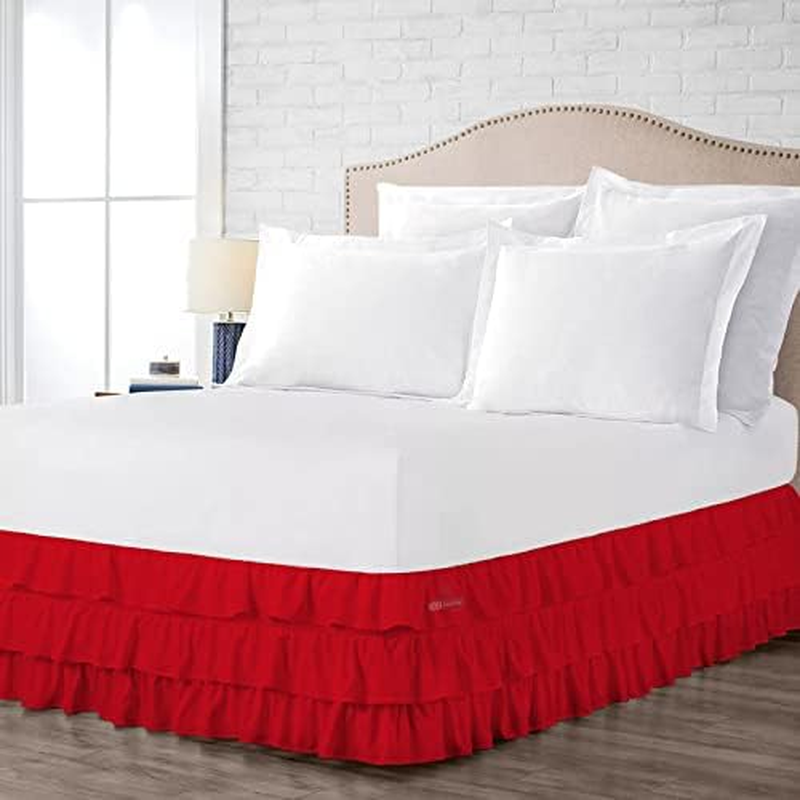 53Cm(21") Drop King-Single Size White Ruffled Bed Skirt Split Corner Pleated Style Easy Fit Easy Care Fade & Wrinkle Resistant-Cotton Micorfiber Made