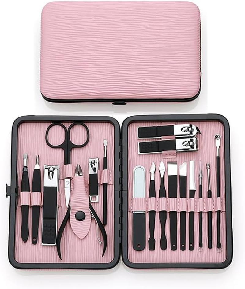 Professional Manicure Kit - Nail Clipper Set18 in 1 Stainless Steel Mani Pedi & Nail Clipper Set with Leather Travel Case for Home, Travel Manicure Setn image number 1