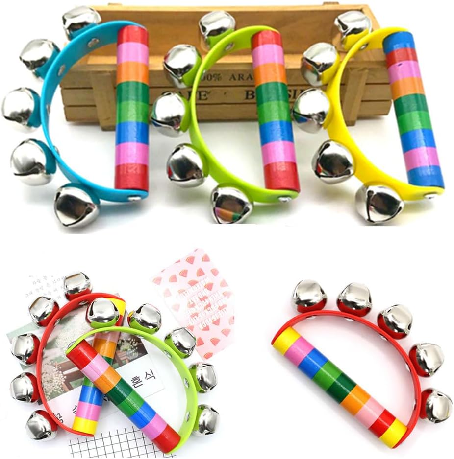 Loopunk 6 PCS Note Musical Handbells, Hand Sleigh Bells Wooden Semicircle Handbells Jingle Shaker Bells Educational Instrument Handbells for Children'S Day and Family Activity School.(Random Color) image number 1