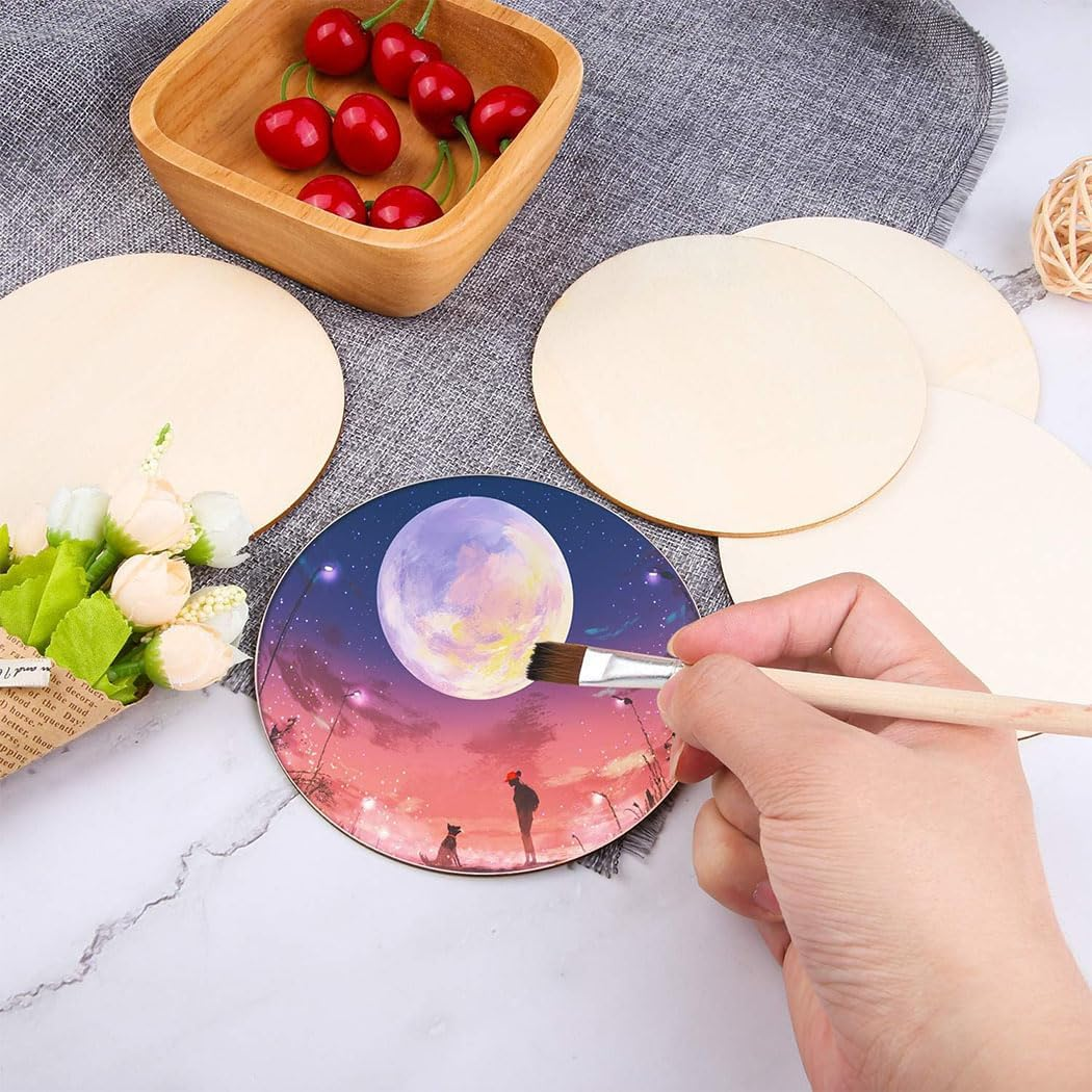 Aufondof 30 Pcs Wood Rounds Discs for Crafts 4 Inch Unfinished Wood Crafts Wood Blanks Circles for Crafts Wooden Discs for DIY Christmas Home Decor Painting and DIY Home Decor image number 2