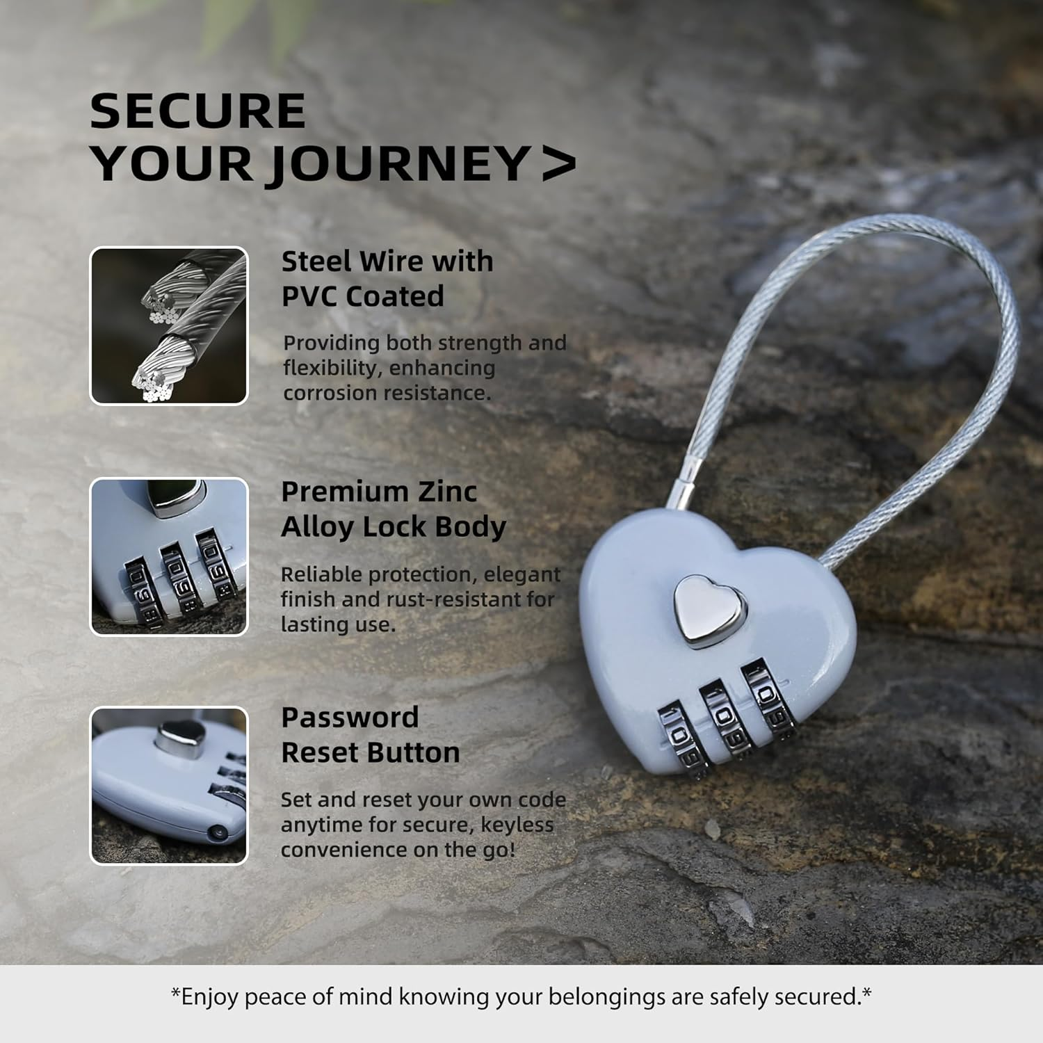 UP Security Combination Padlock, Small Cable Lock with Code, Candados Para Locker, Combo Cable Lock for Luggage, Suitcase, Gym Locker, Backpack Zipper, Cabinet, Mailbox, Outdoor Use, Travel Safe Bag