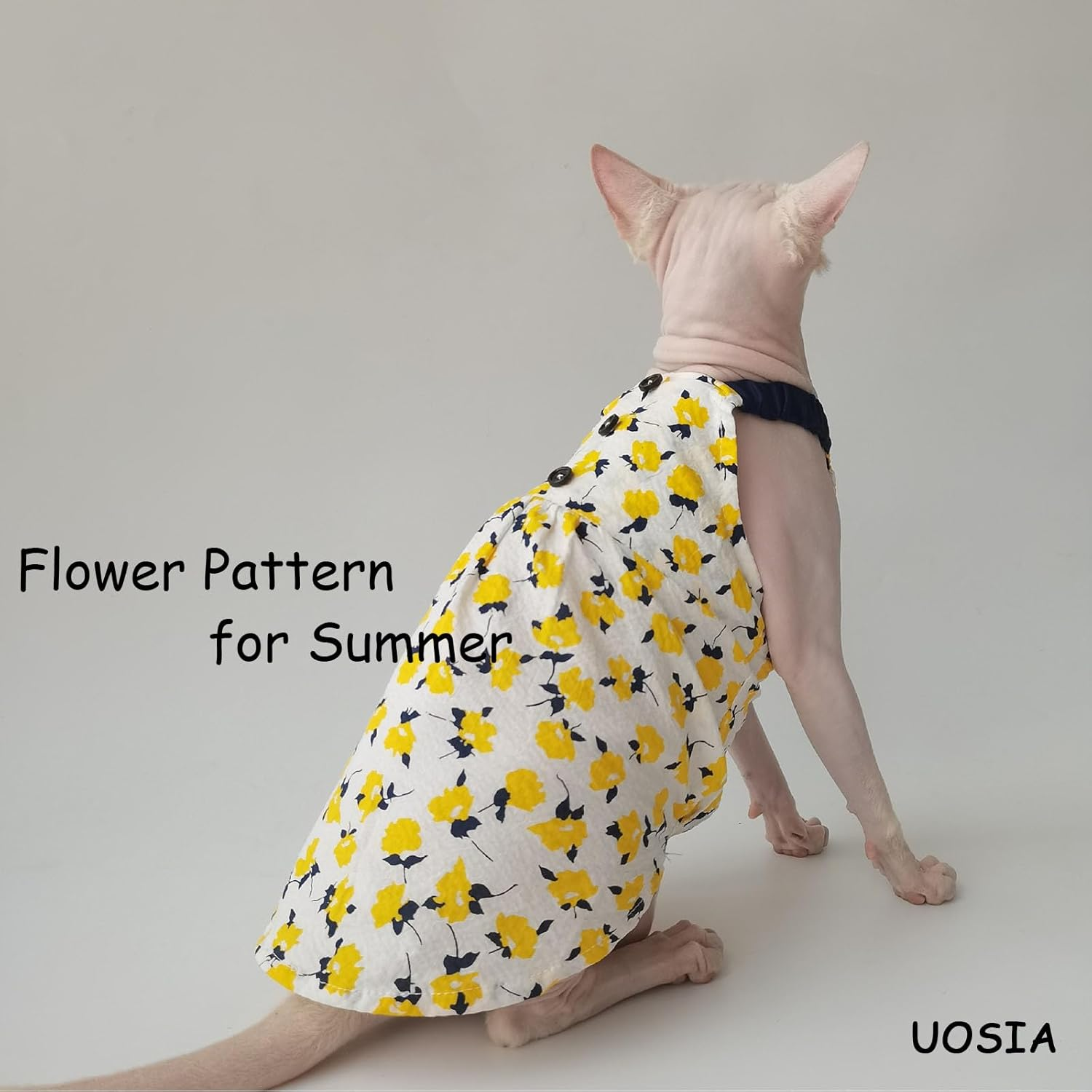 UOSIA Sphynx Cat Clothes Summer Cotton Sleeveless Sundress with Floral Print Breathable Cat Shirts Cute Kitten T-Shirts Girl Princess Dress for Hairless Cats image number 4