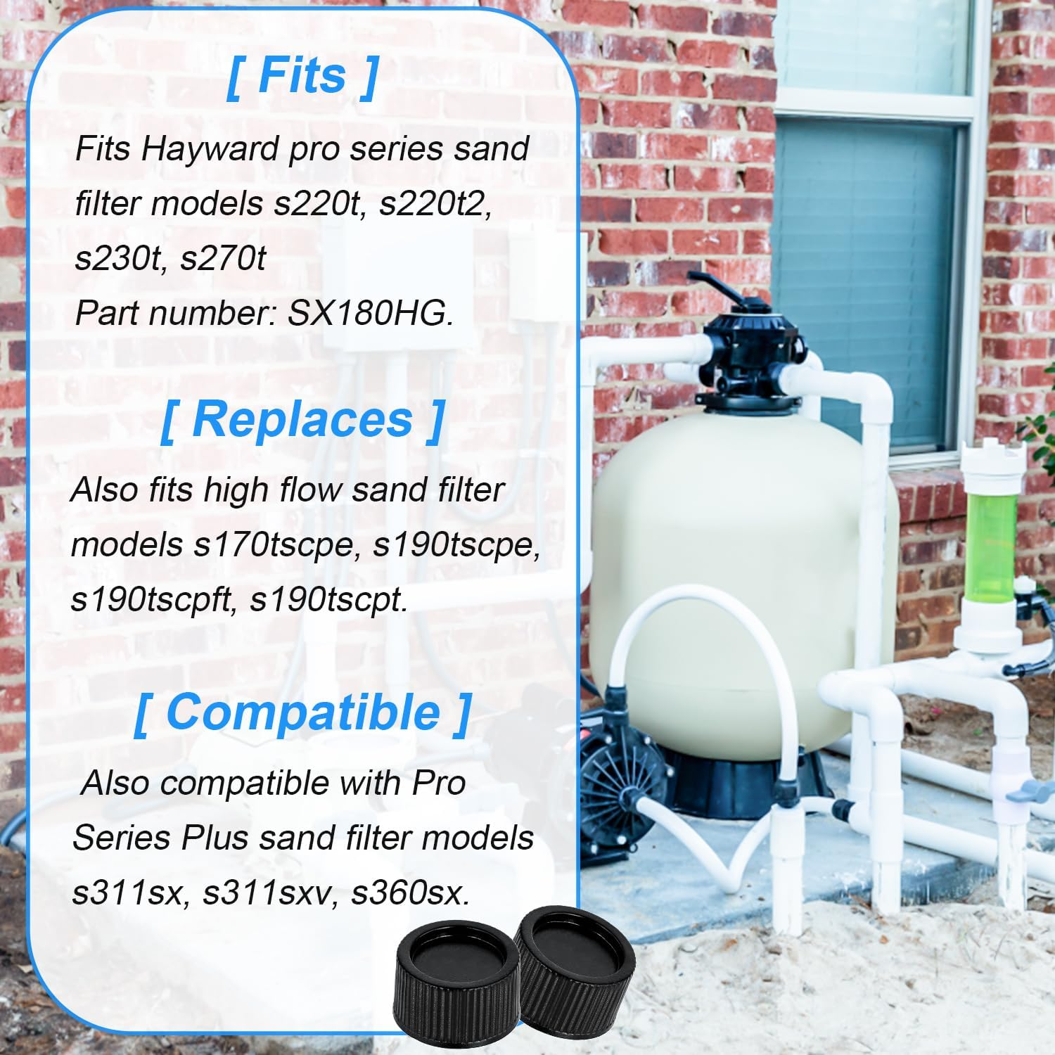 NQEUEPN 2Pcs Black SX180HG Exact Replacement Filter Drain Cover and Gasket, for Hayward Pro Series Pool Sand Filter Models S140T S144T S164T S166T S180T S210T