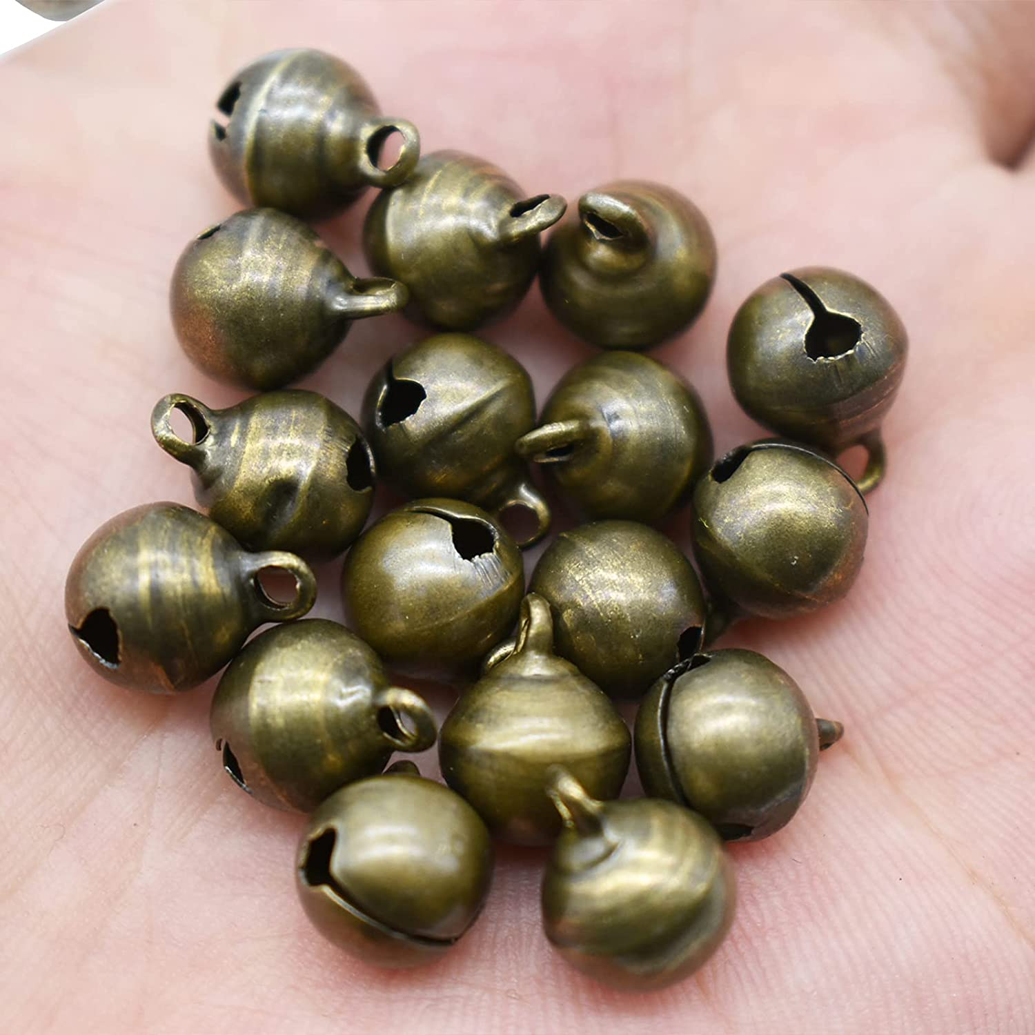 Maydahui 100PCS Small 1/2 Inch Jingle Bell Vintage Bronze Mini 10Mm Alloy Beads DIY for Jewelry Findings Sewing Wedding Doors and Crafts image number 4