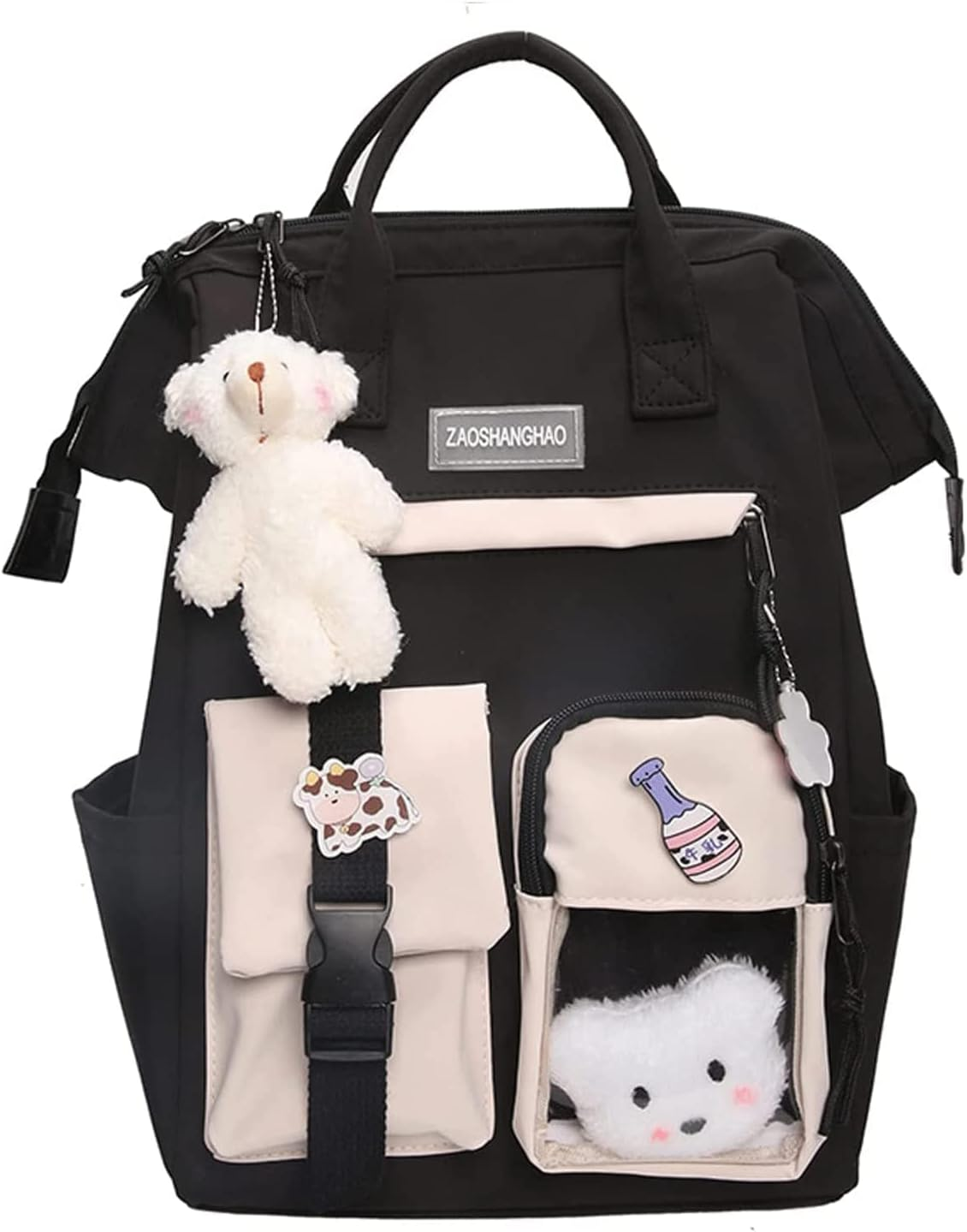 Eagerrich Cute Backpack with Cute Pin Accessories Plush Pendant for School Bag Student Girl Backpack
