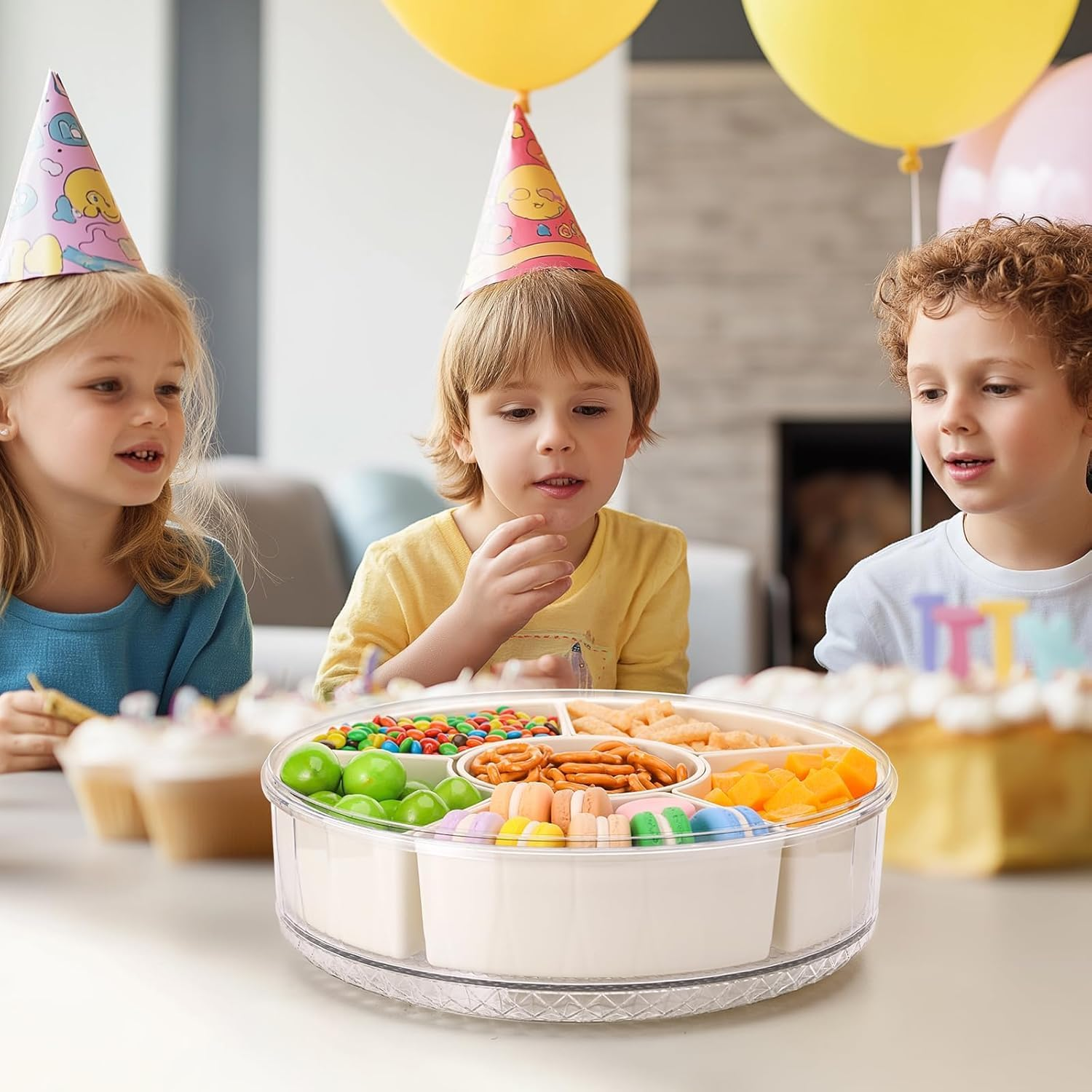 12In Divided Serving Tray with Lid and Handle, 360&deg; Rotation Large Snack Box Container, Multi-Purpose Veggie Tray, Snack Tray, Fruit Trays for Party Home Travel image number 6