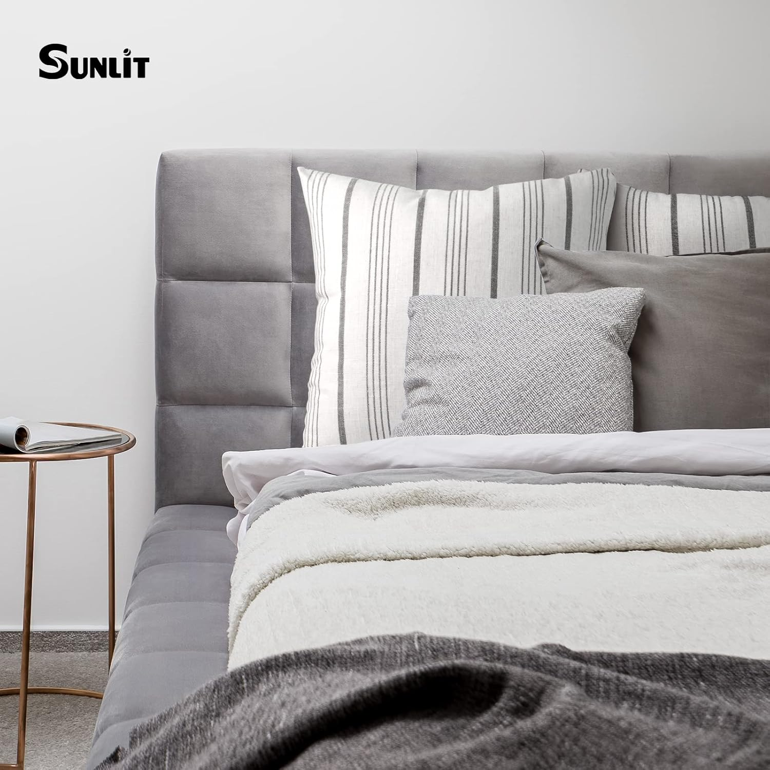 Sunlit Decorative Farmhouse Throw Pillow Case, Set of 2 Cream/Off-White with Gray Stripes Modern Accent Square Pillow Cover, 26" X 26", Textured Linen Throw Cushion Covers for Couch Chair Bedroom image number 2