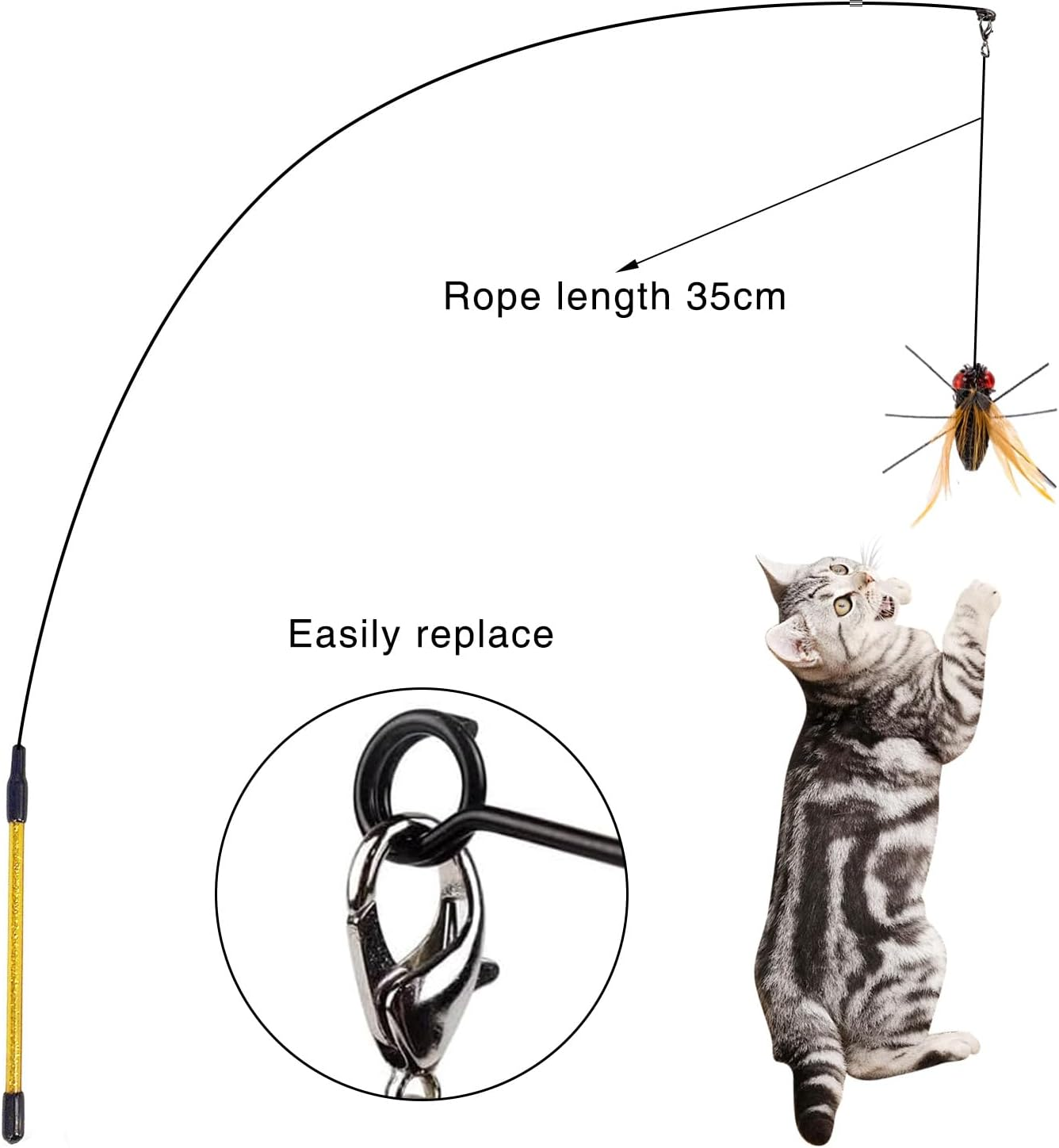 Funnaura 7 Pcs Cat Wand Set, Cat Wand Toy with 6 Pcs Cat Toys Replacement image number 5