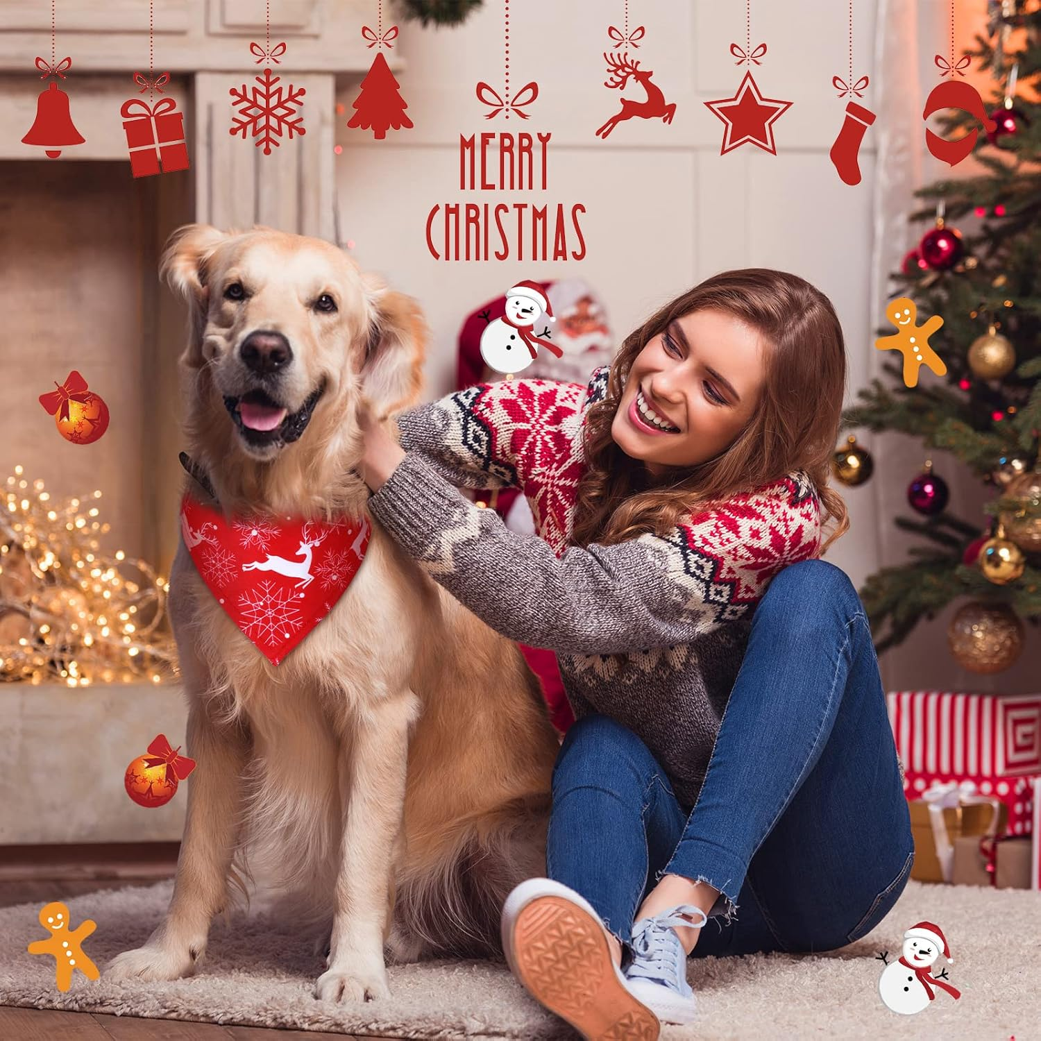 Weewooday 20 Pieces Christmas Dog Bandanas for Dogs Santa Claus Christmas Tree Triangle Pet Bib Adjustable Pet Bandana Soft Doggy Kerchief Accessories for Pet Costume Accessories Decor image number 1