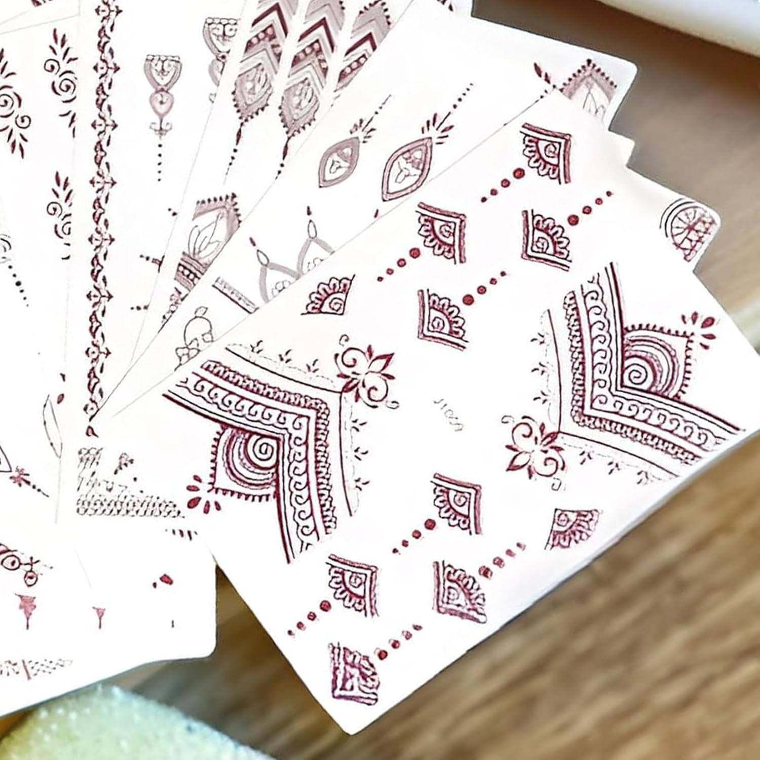 12PCS Brown Red Lace Temporary Tattoos Waterproof Fake Tattoos Temporary Tattoo Kits Mandala Flower Tattoo Stickers Women Girls Arm Body Art Indian Red Tattoo Stickers Suitable for Women Girls image number 4