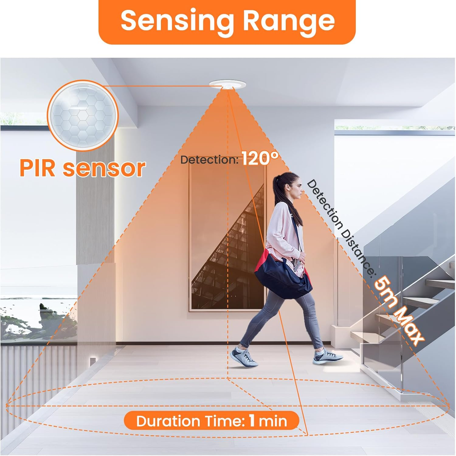 ALUSSO 12W LED Motion Sensor Downlight,3Cct 3000K 4000K 6500K 90-100Mm Cutout,Ip44 Suitable for Stairway Corridor Balcony,1 Pcs,White image number 6