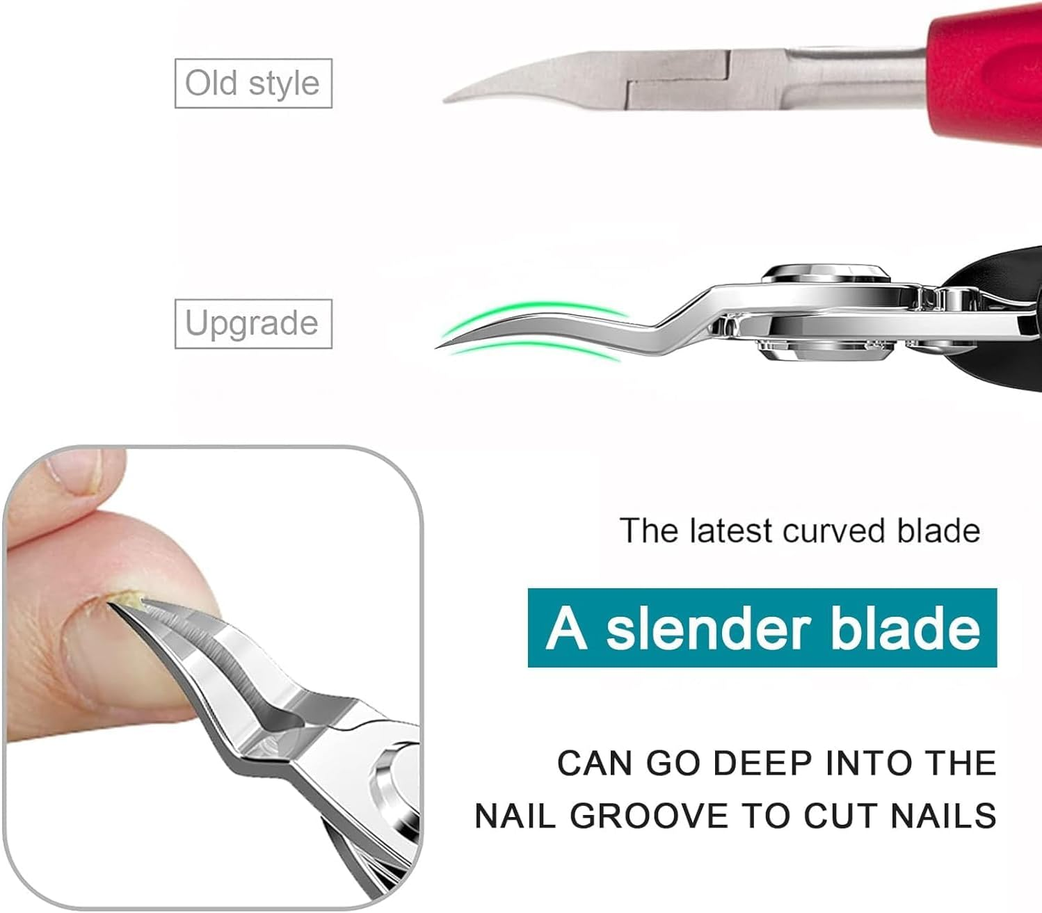 Ingrown Toenail Clippers Set, Steel Nail Clippers for Professional Podiatrist, Unique Long Handle Curved Blade Tool for Thick & Ingrown Nails, Suitable for Men Women Seniors Elderly (Black-Upgrade) image number 2