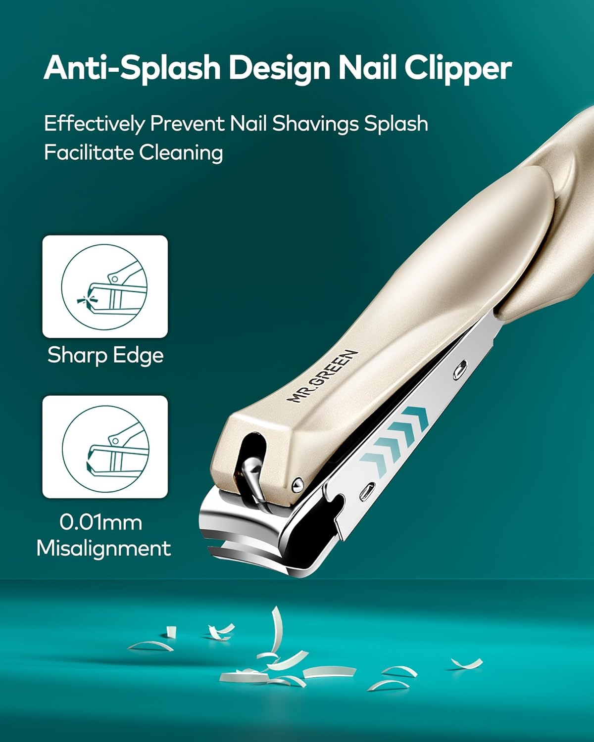 MR.GREEN Nail Clippers, 3PCS Nail Clipper Set with anti Splash Fingernail Clipper and Ear Pick, Professional Nail Clippers for Men and Women, Stainless Steel Nail Cutter with Leather Case (Green) image number 2