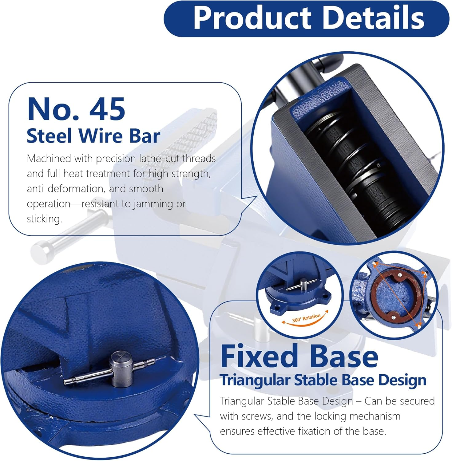 SALESBAY 5" Bench Vise Multi-Purpose Heavy Duty Ductile Iron 360&deg; Swivel Base image number 2