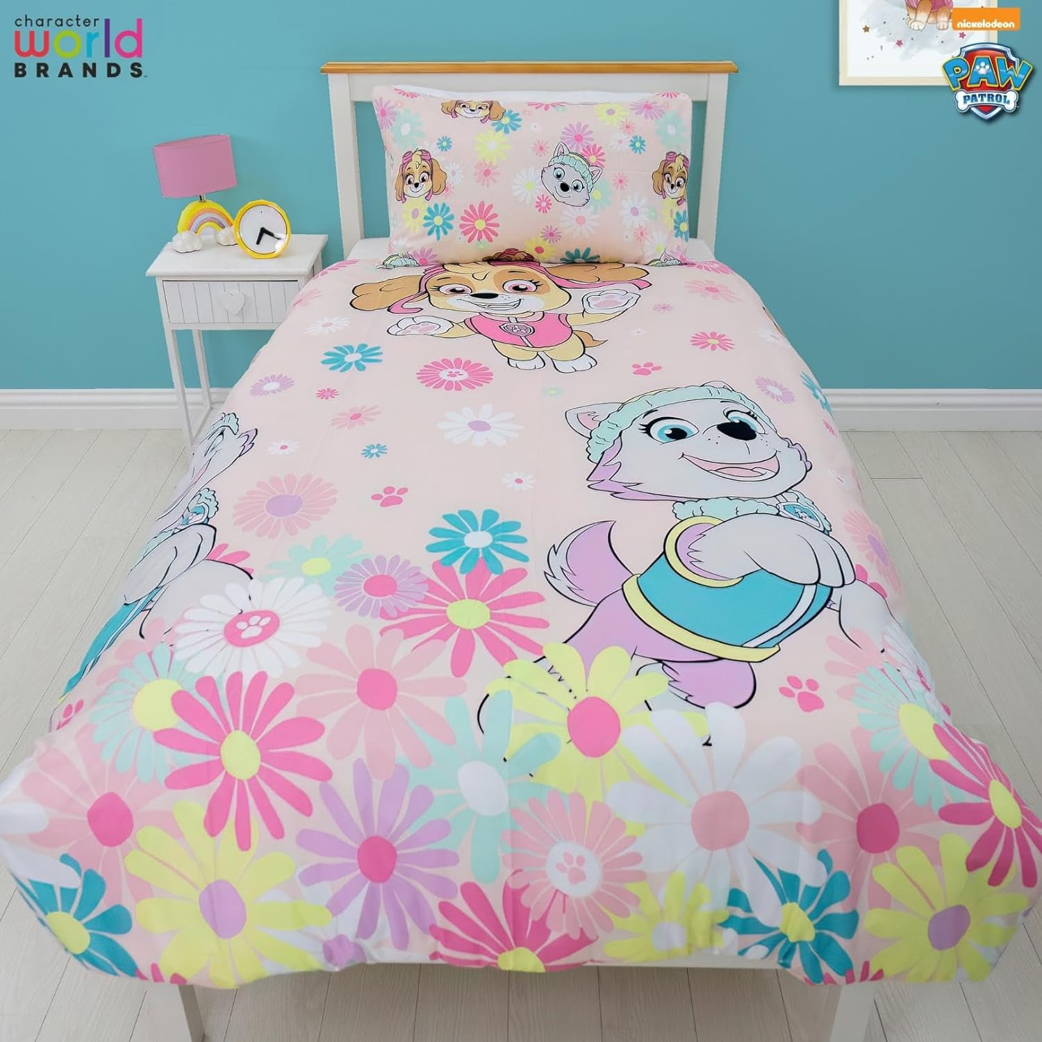 Character World Paw Patrol Official Single Childs Duvet Cover Set | Flowers Design Reversible 2 Sided Bedding Including Matching Pillow Case | Single Bed Set image number 5