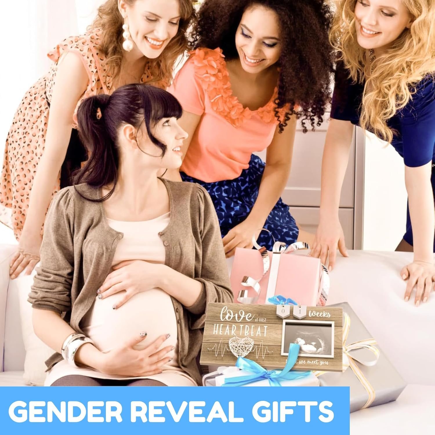 RIKONDA Countdown Sonogram Frame with Wooden Week Plaques - 10X15Cm Pregnancy Keepsake for Ultrasound Photos, Baby Shower & Nursery Decor (450G) image number 1