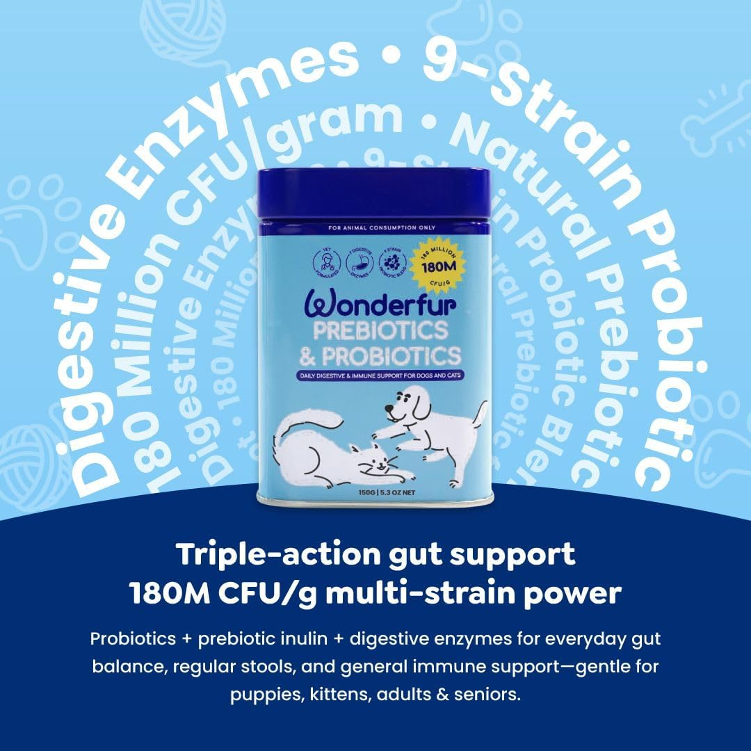 Wonderfur Prebiotic & Probiotics for Dogs & Cats 150G &ndash; 9 Strains (180M Cfu/G) with Prebiotic Inulin & Enzymes &ndash; Gut Balance, Regular Stools, Allergy & Itch Relief&ndash;Vet-Formulated, Made in Australia image number 3