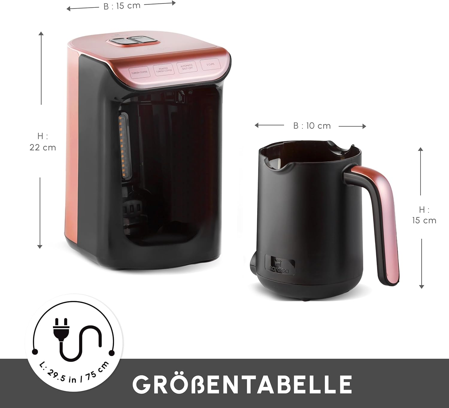 KARACA Hatır Koz Milky Turkish Coffee Machine 300Ml, 5 Cups Turkish Coffee Maker, Automatic Shut-Off & Temperature Control, Turkish Coffee Machine 535W, Rose Gold image number 2