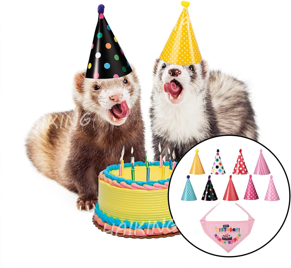 HAIKING Dog Birthday Bandana and Hat Set, 9 Pcs Mixed Color Triangle Birthday Dog Cute Hat with 1 Pcs Adjustable Birthday Bandana for Pet Party Celebrate image number 4
