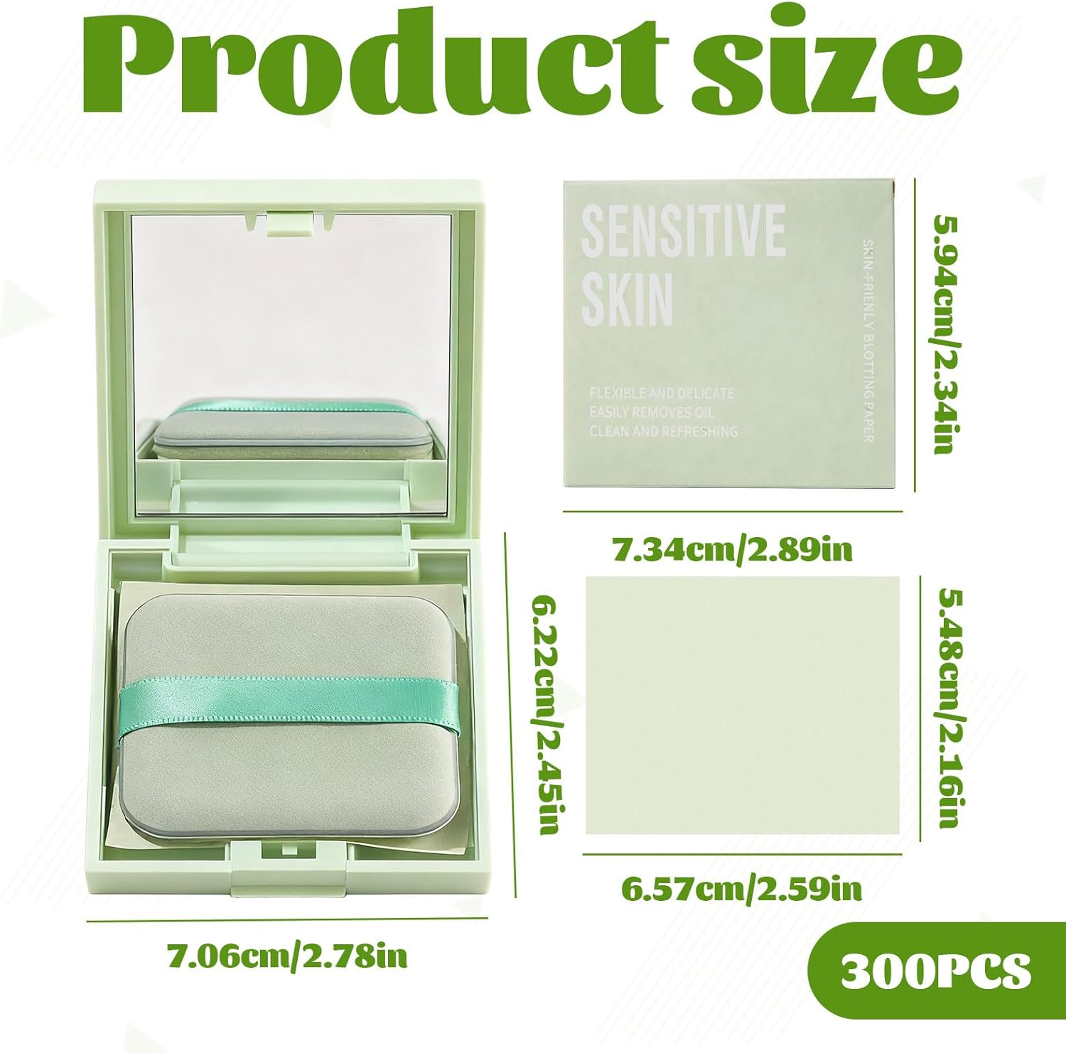 300Pcs Blotting Paper Face, Oil Blotting Sheets for Face, Natural Oil Control Film, Blotting Paper for All Skin, Oil Absorbing Sheets with Portable Mirror and Makeup Puff image number 5