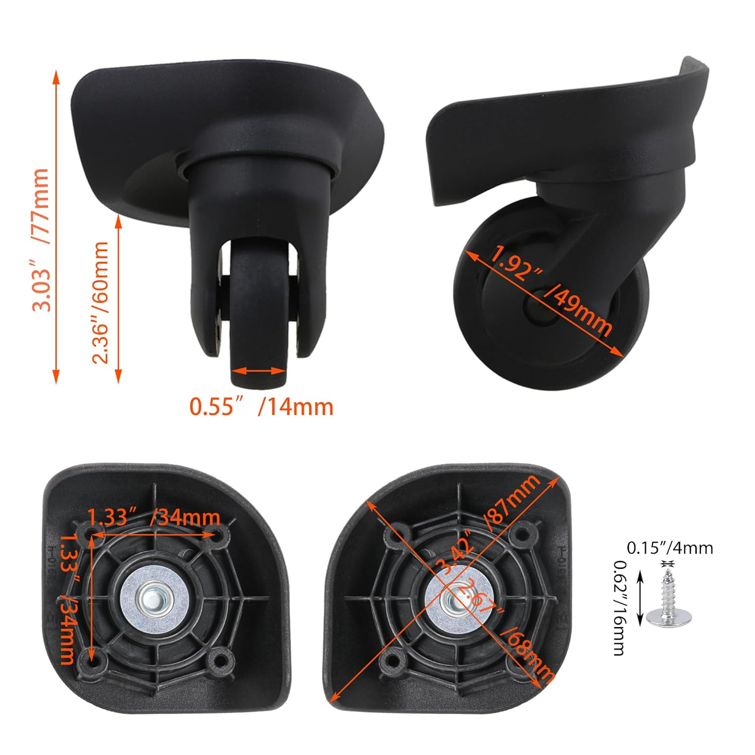 Bstinay 2 Sets of Multifunctional Baggage Wheel 115W of the W293 Series Black for Hard Luggage Casters image number 3
