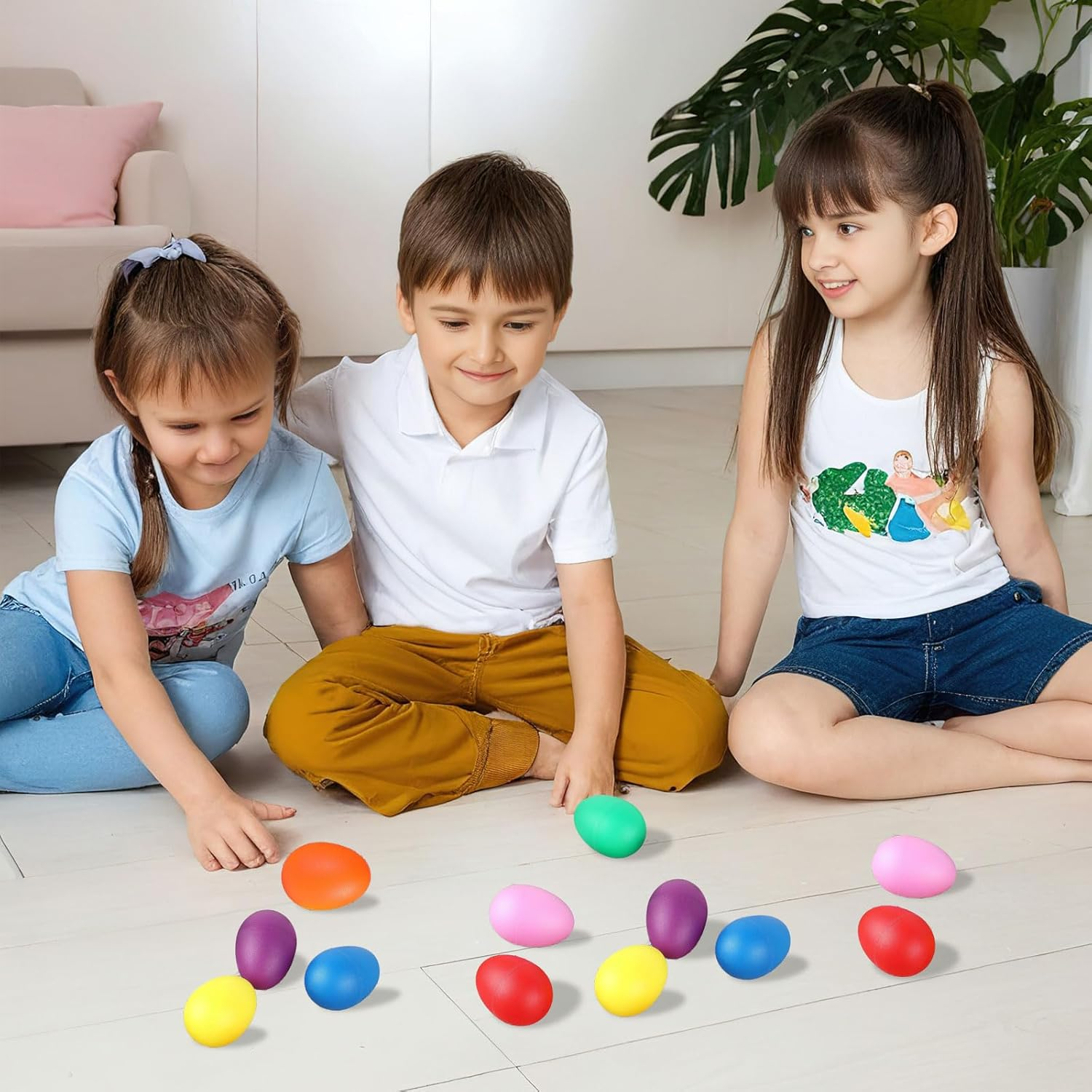 Augshy 14 PCS Plastic Egg Shakers Percussion Musical Egg Maracas Easter Egg Kids Toys (7 Colors) image number 2