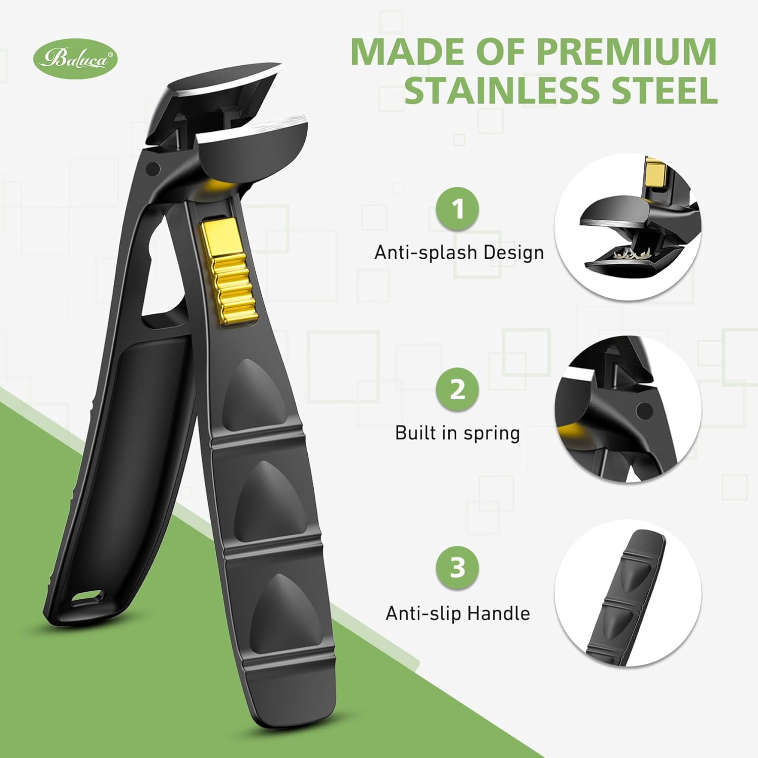 BALUCA Curved Cutting Jaw Toenail Clippers for Seniors for Thick Toenails, Ergonomic Large Toe Nail Clippers for Men, Long Handle Fingernail Clipper Cutter with Catcher - Black image number 3