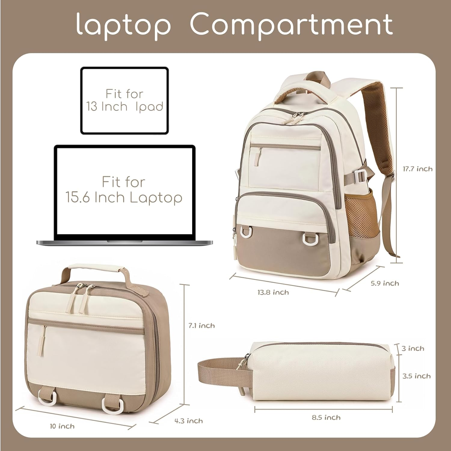 School Backpack for Teen Girls Boys Casual Daypack Backpacks with Lunch Box Middle High School College Bookbag Set image number 3