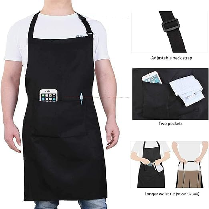Black Adjustable Bib Apron - Water-Proof and Oil-Proof Kitchen Apron, 2Pcs Cooking Aprons image number 1