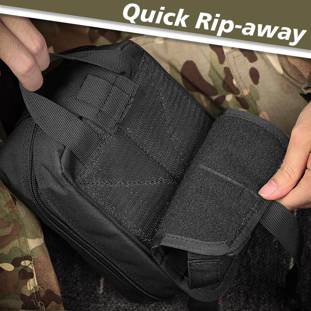 MOLLE Medical Pouch EMT First Aid Pouch Rip-Away IFAK Tactical Utility Pouch for Camping Hiking Backpacking Travel Medical Supplies Bag Only (Black) - Red image number 2