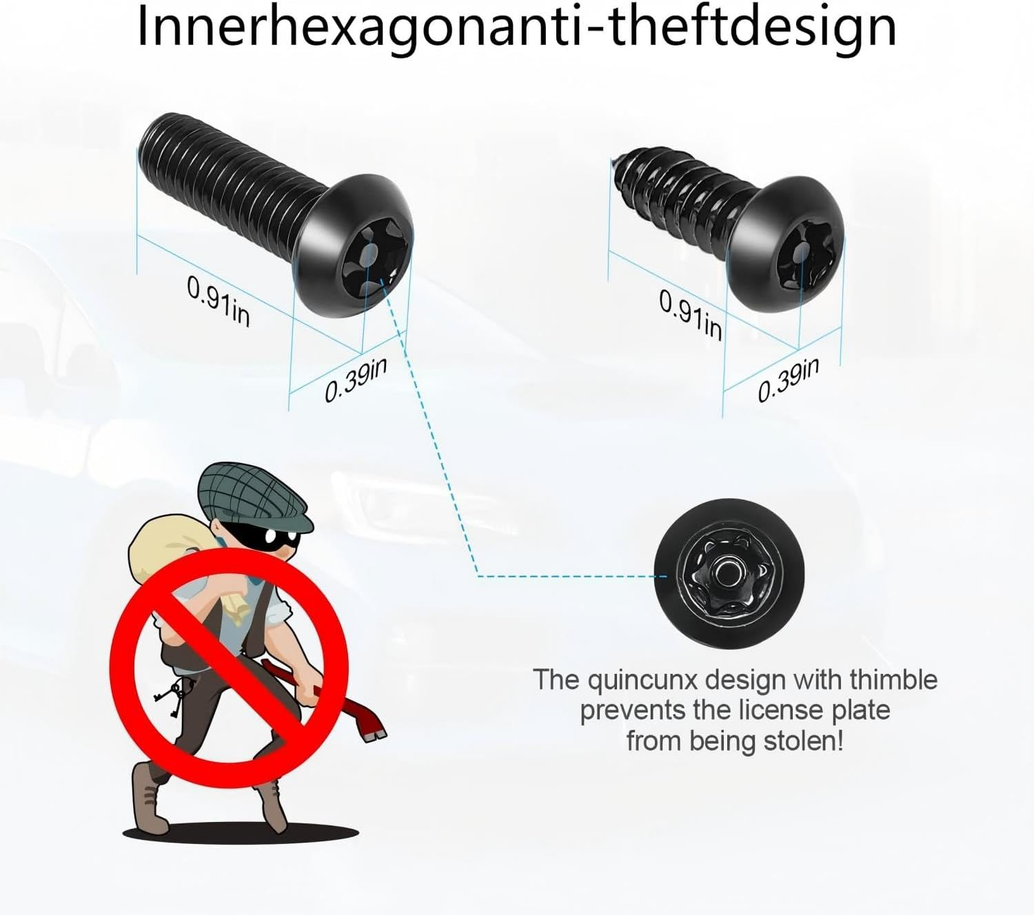 Stainless Steel Anti-Theft License Plate Screws Kit, M6 1/4-Inch Tamper Proof Hardware with Fastener Nuts, Caps for Front Rear Frame Mounting image number 1