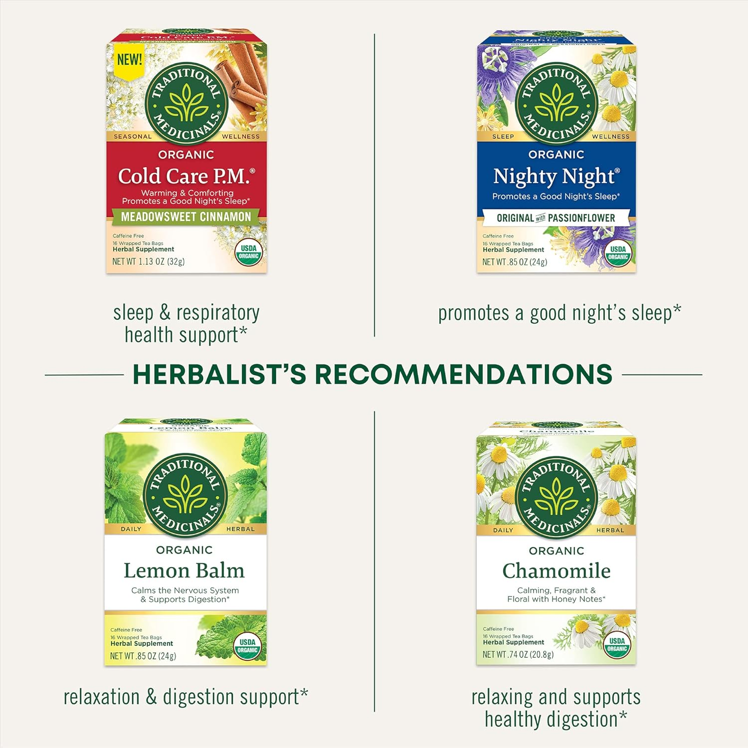 Traditional Medicinals Organic Nighty Night Extra Tea with Valerian Root for Relaxation, 16 Tea Bags (Pack of 1) image number 1