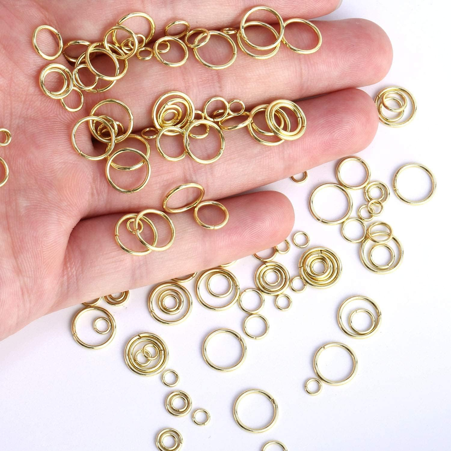 Alexcraft 14K Gold Plated Jump Rings 900PCS 4/6/8/10 Mm Gold Jump Rings Strong Open Ring Bulk for Necklace Bracelet Earrings Jewelry Making image number 5
