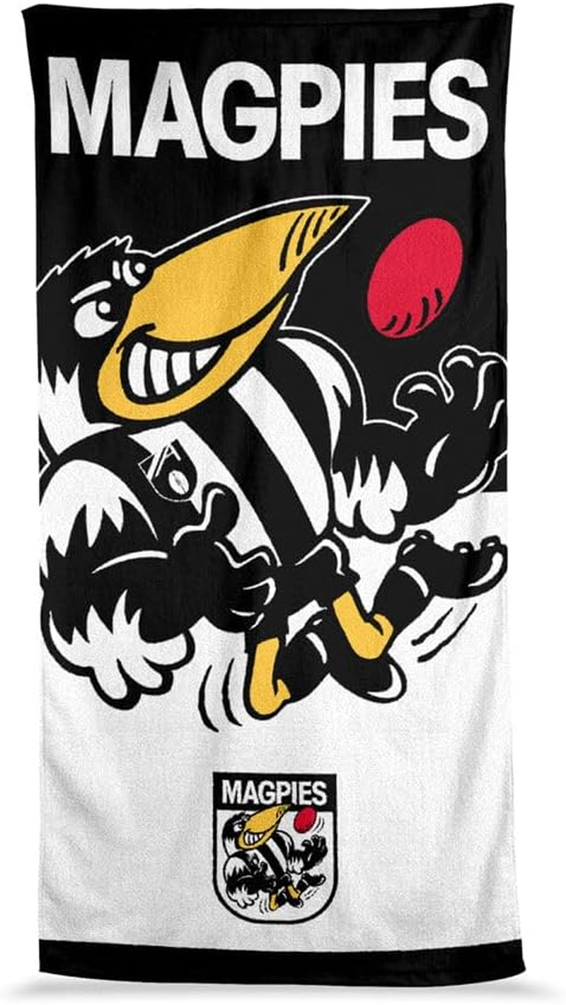 AFL Collingwood Magpies Mascot Jumbo Beach Bath Towel, 90 X 170Cm