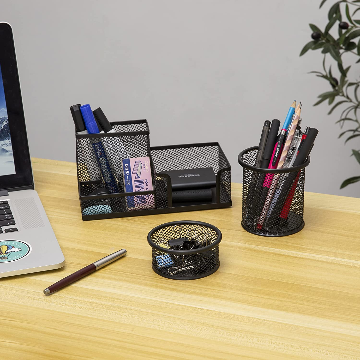 Desk Organisers Set with Pen Holder, Metal Mesh Pencil Holder for Office Desktop Storage and Organise, Desk Drawer Organizer for Small Desk Accessories and Stationeries, Back to School Gifts image number 6