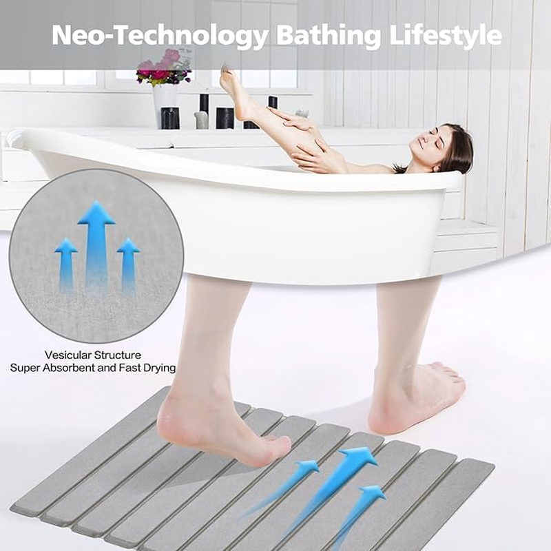Diatomaceous Earth Folding Bath Mat 39 * 60CM Super Absorbent Floor Mat Quick-Drying Bathroom Carpets Non-Slip Doormat Rectangle Floor Mat Portable Roll-Up Foot Bath Mat for Bathtub Kitchen (Grey) image number 4