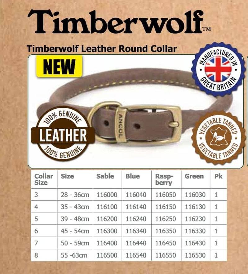 Ancol Timberwolf round Leather Collar