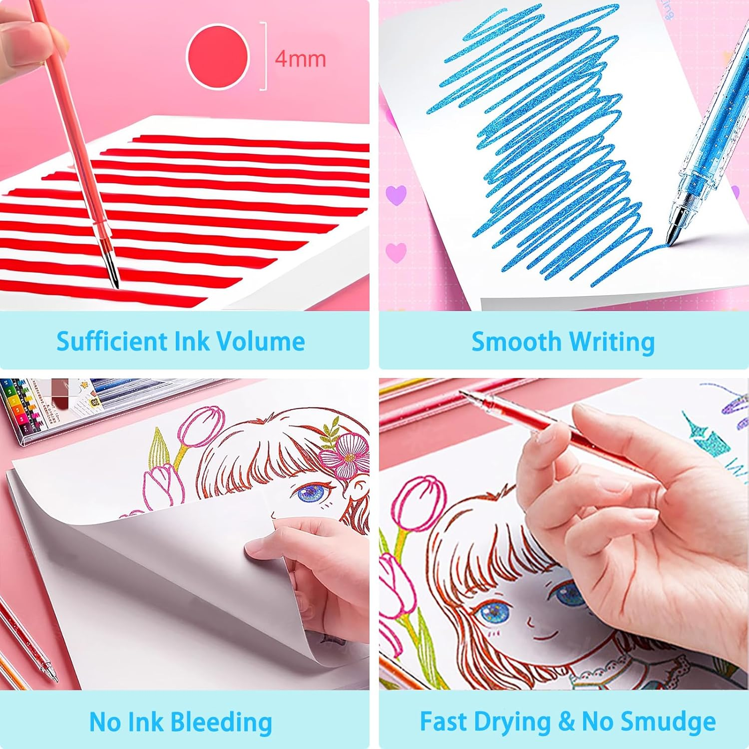 SAYEEC Glitter Gel Pens, 24 Colored Metallic Gel Pens Set, 1.0Mm Super Sparkle Gel Ink Pens, Art Glitter Paint Markers for Adult Coloring Books Scrapbook Journaling Drawing Doodling Note Taking Crafts - 24 Colors image number 6