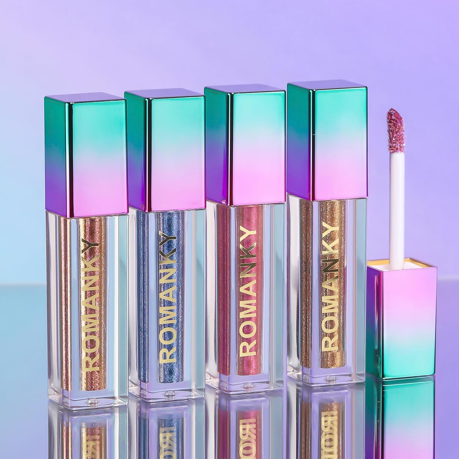 10 Pcs Liquid Glitter Eyeshadow, Metallic Shimmer Glitter Eyeshadow Sweatproof Makeup Set, Brightening Liquid Highlight, Diamond Glitter Liquid Eyeliner Pencil Face Body Glow Cosmetics for Girl image number 4