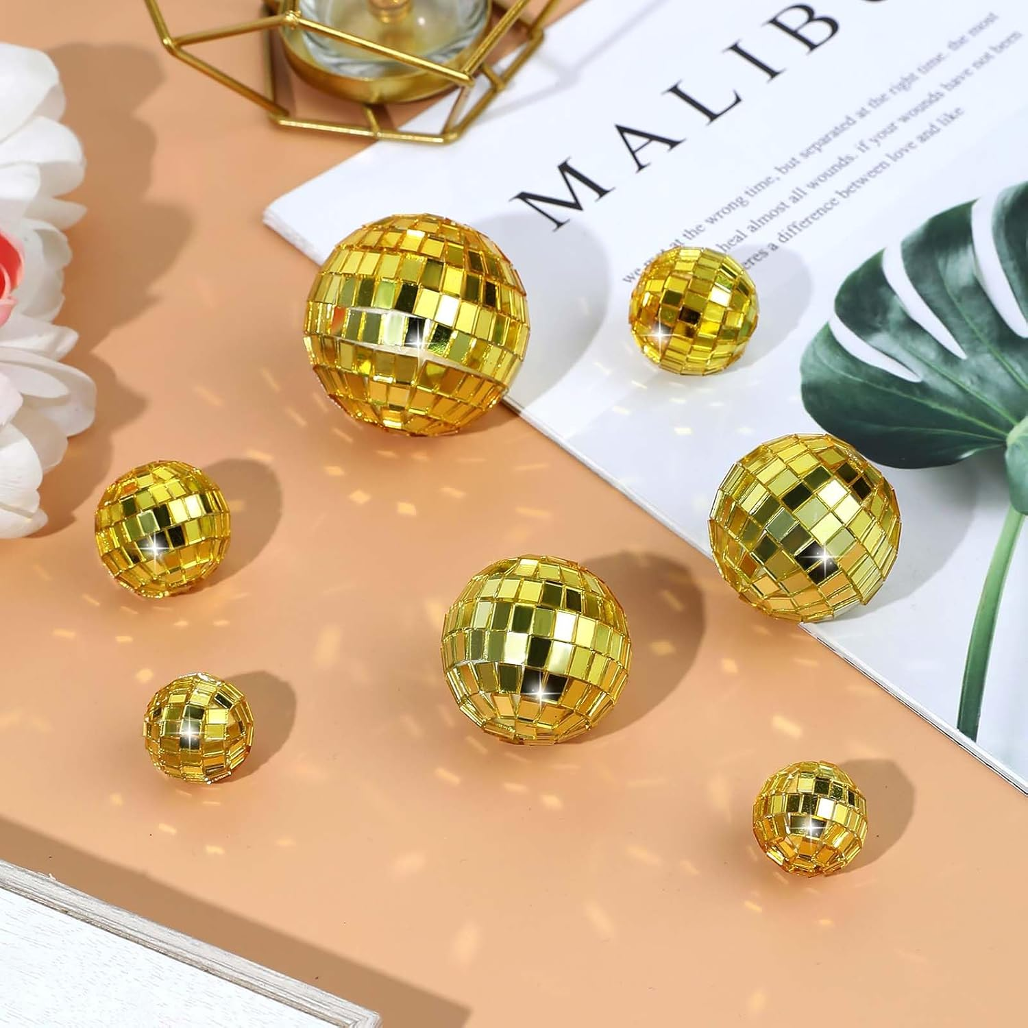 Abeillo 7PCS Disco Ball Cake Topper, 4 Sizes Disco Ball Cake Decorations, Disco Cake Topper, 70S Disco Themed Dance Party Supplies, Mini Disco Balls for Cake Decor Disco Party Ornament (Gold)